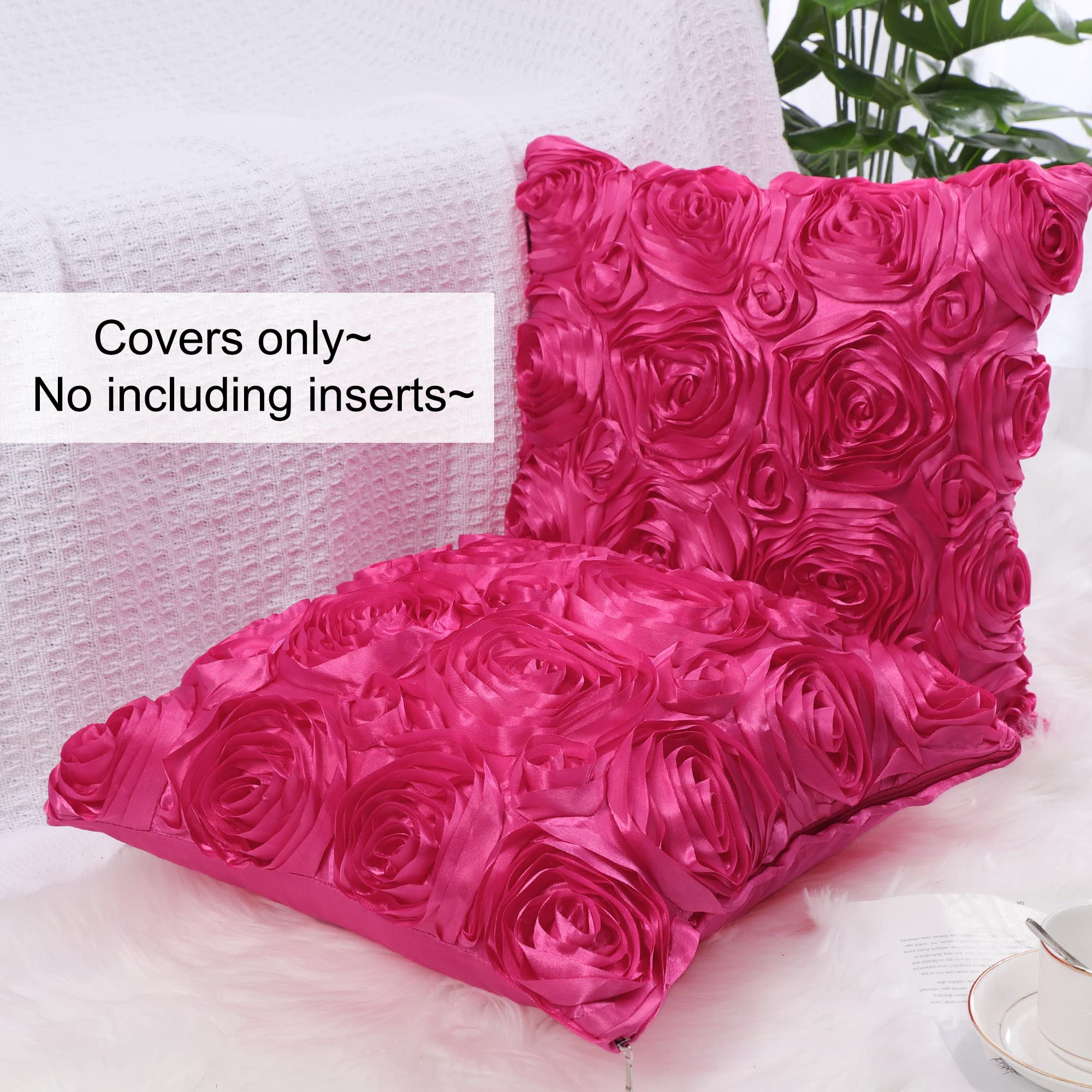 Juego de 2 fundas de almohada con diseño de flores 3D, románticas fundas de cojín decorativas de satén, funda de almohada con rosas estéreas, para cama, sofá, 16 x 16 pulgadas, color 5