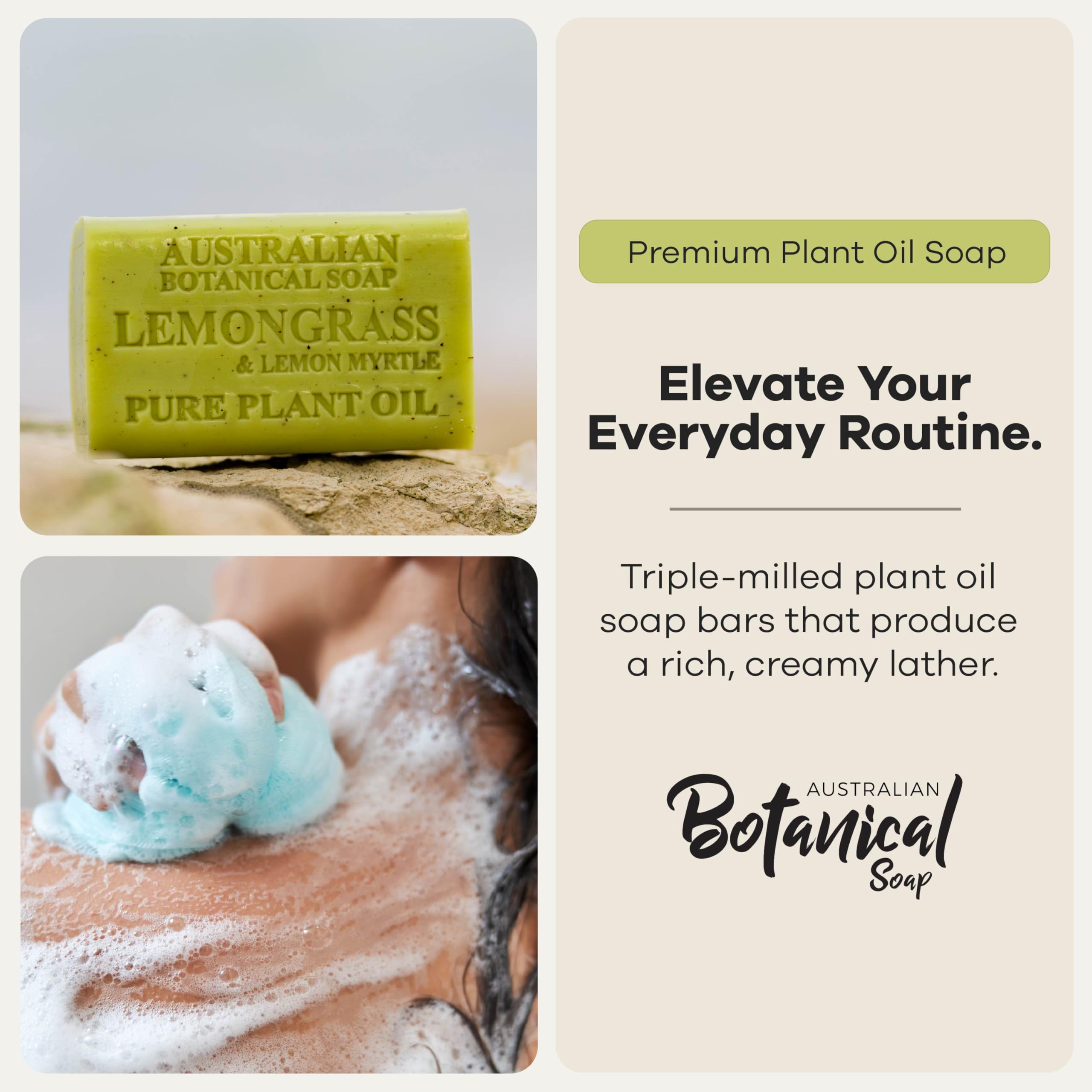 Australian Botanical Soap, Barritas de jabón de limón y limón, 187 g, ingredientes naturales, para todo tipo de piel, enriquecida con manteca de karité, 8 unidades