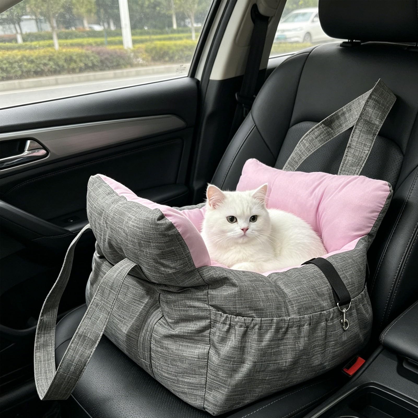 Tnfeeon 17.72x15.75x12.6inch para Perros Pequeños Medianos de hasta 25 Lbs Cama de Seguridad para Viaje para Automóvil con Cinturones de Seguridad Bolsillos de Almacenamiento Nido Portátil para
