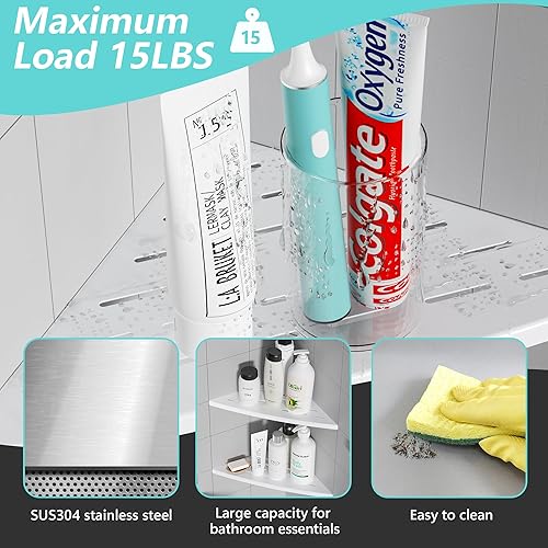 Miniatura 5 de Qeke Estante esquinero de ducha blanco mate, acero inoxidable 304 de 11.5 pulgadas, estante esquinero empotrado para pared de azulejos, estantes de