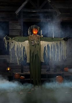 Fun Costumes 6.5FT Swiping Scarecrow Animatronic | Halloween Decoration with Moving Arm, Glowing Eyes, Fire Light Effects and Creepy Phrases