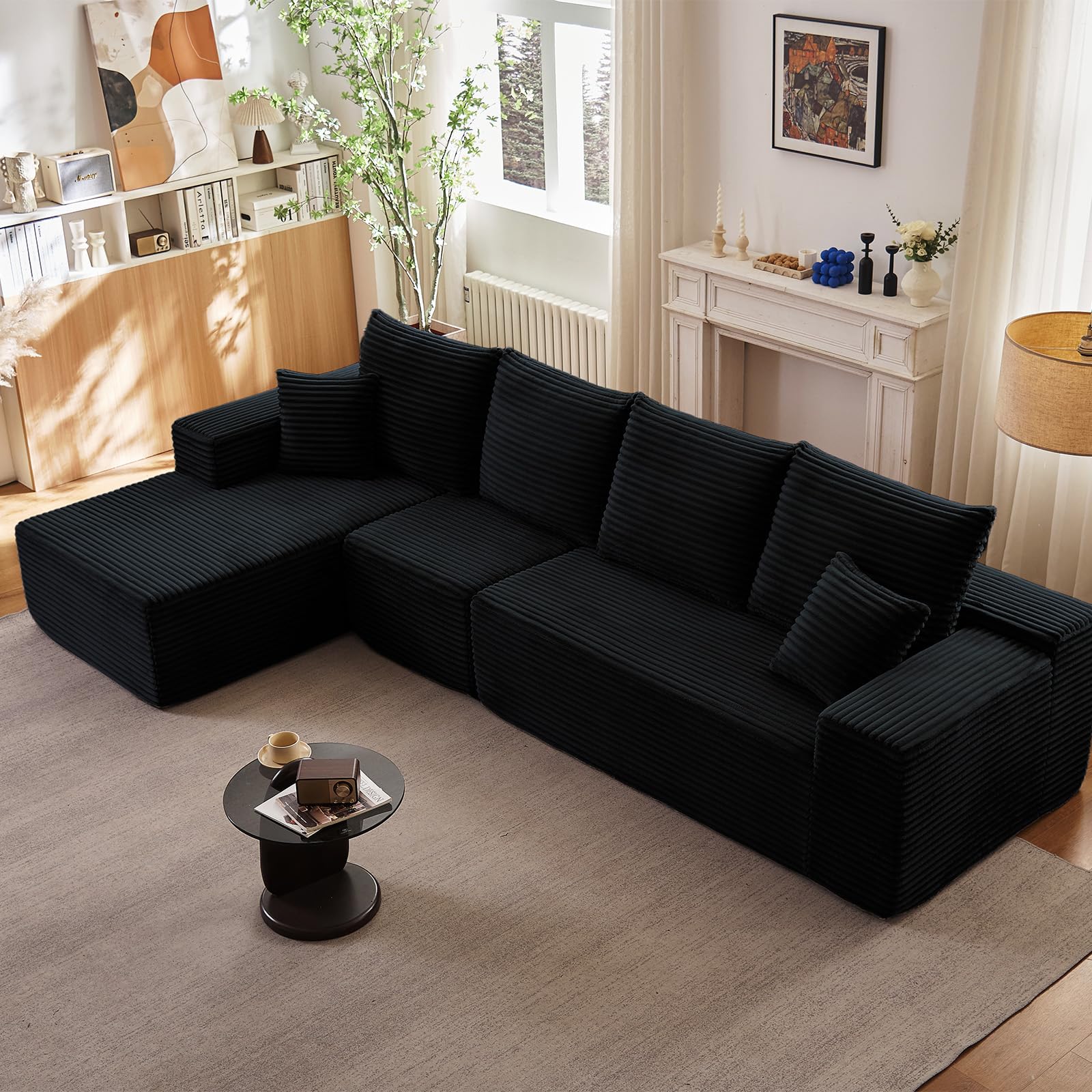 135.4" Cloud Sectional Couch with L-Shape Chaise, Modern Corduroy Boneless Couch for Living Room,Memory Foam Sofa with Deep Seat,No Assembly Required