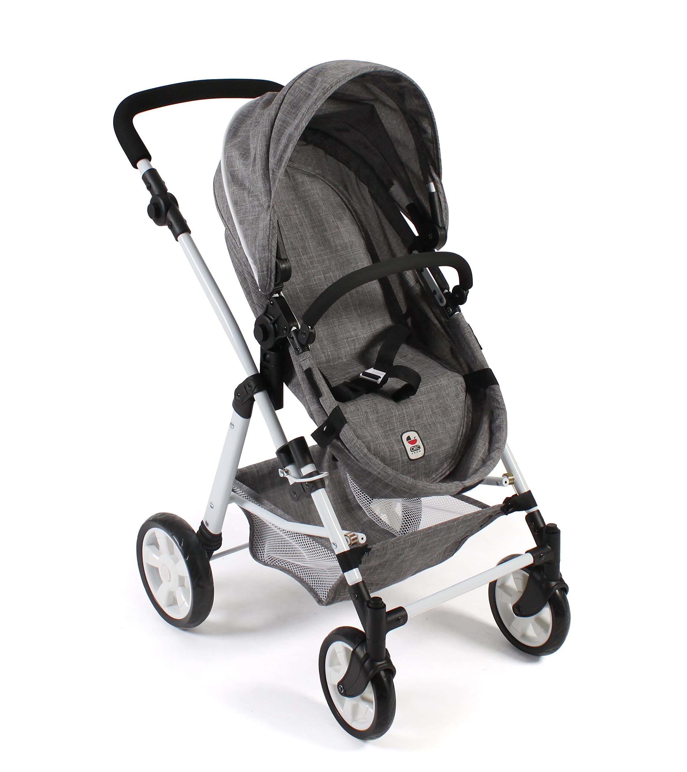 Bayer Chic 2000 568 – 76 wózek dla lalek kombi goździk, 2 w 1 do lalek niemowlęcych do 50 cm, jeansy szare