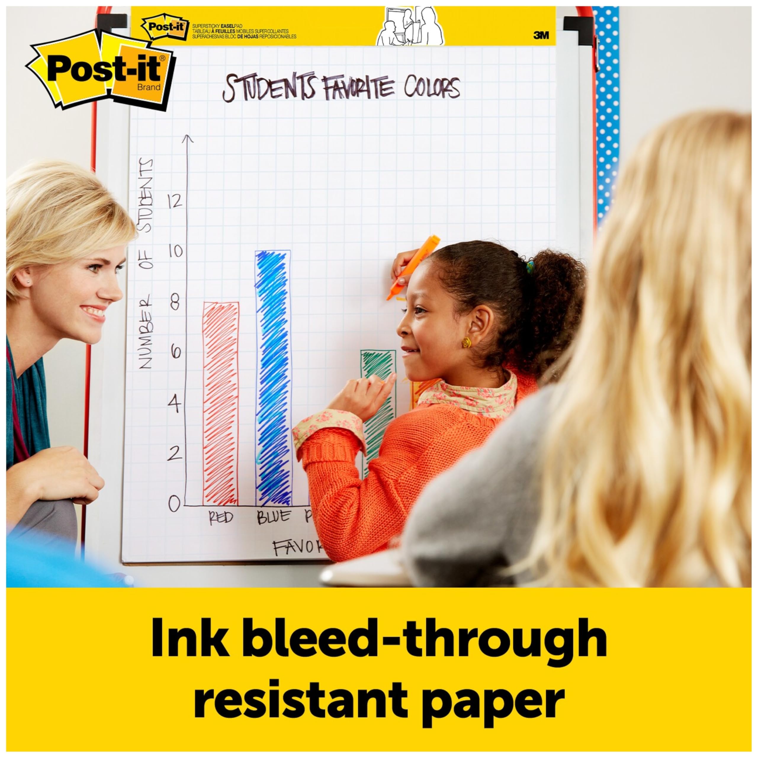 Post-It Chevalet de table Pad, 20 x 58,4 cm, 20-sheets/Pad, White with Primary Lines, 20 x 23 in