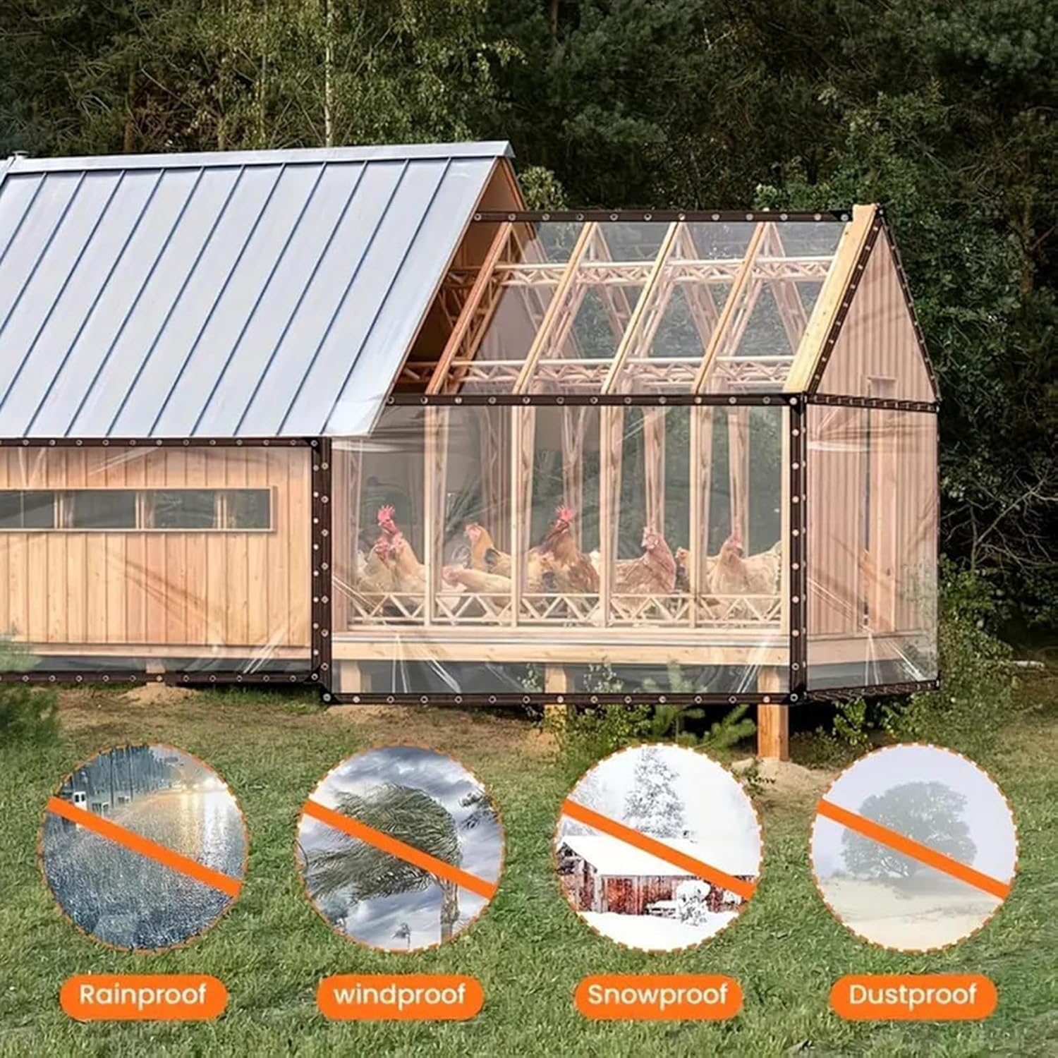 Heavy Duty Chicken Coop Clear Tarp with Grommets 9x20 FT All-Weather Waterproof PVC Vinyl Anti-Tear Cover for Poultry Cage, Patio Covering, Outdoor Farm Shed, Pheasantry Runway, Greenhouse & More