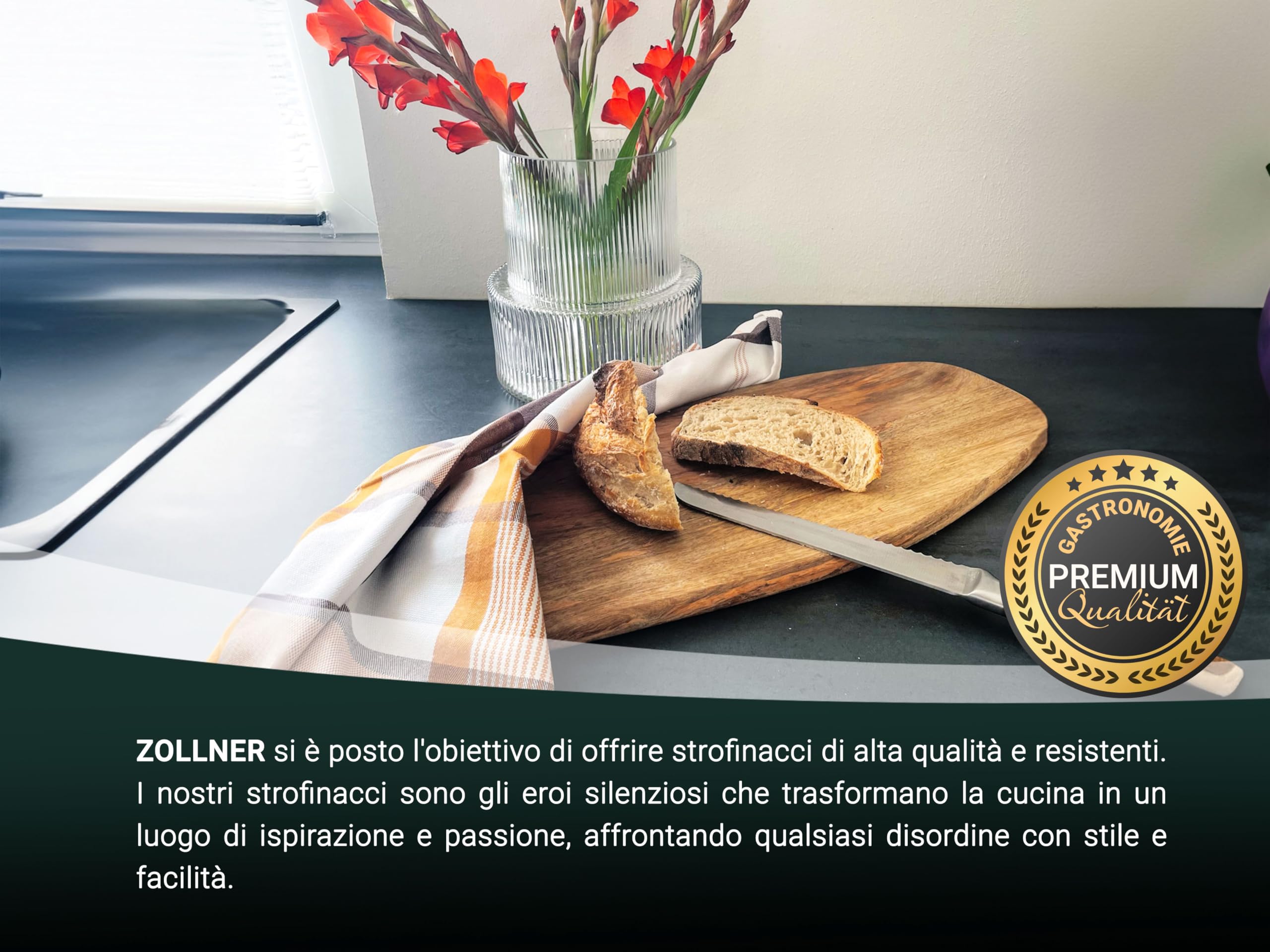 4 Strofinacci Cotone 50x70 Cm - Assorbenti, Lavabili A 60°C - Quadretti Neri - Qualità Ristorante OEKO-TEX - Foto 5