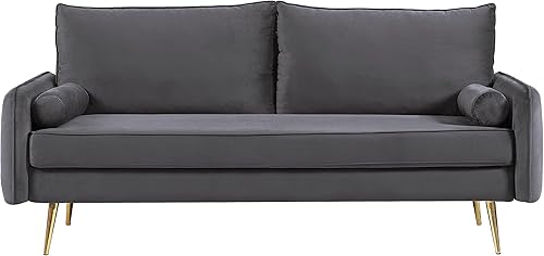 Kent - Sofá moderno de terciopelo de estilo europeo con patas cónicas, estilo vintage y diseño elegante, color gris