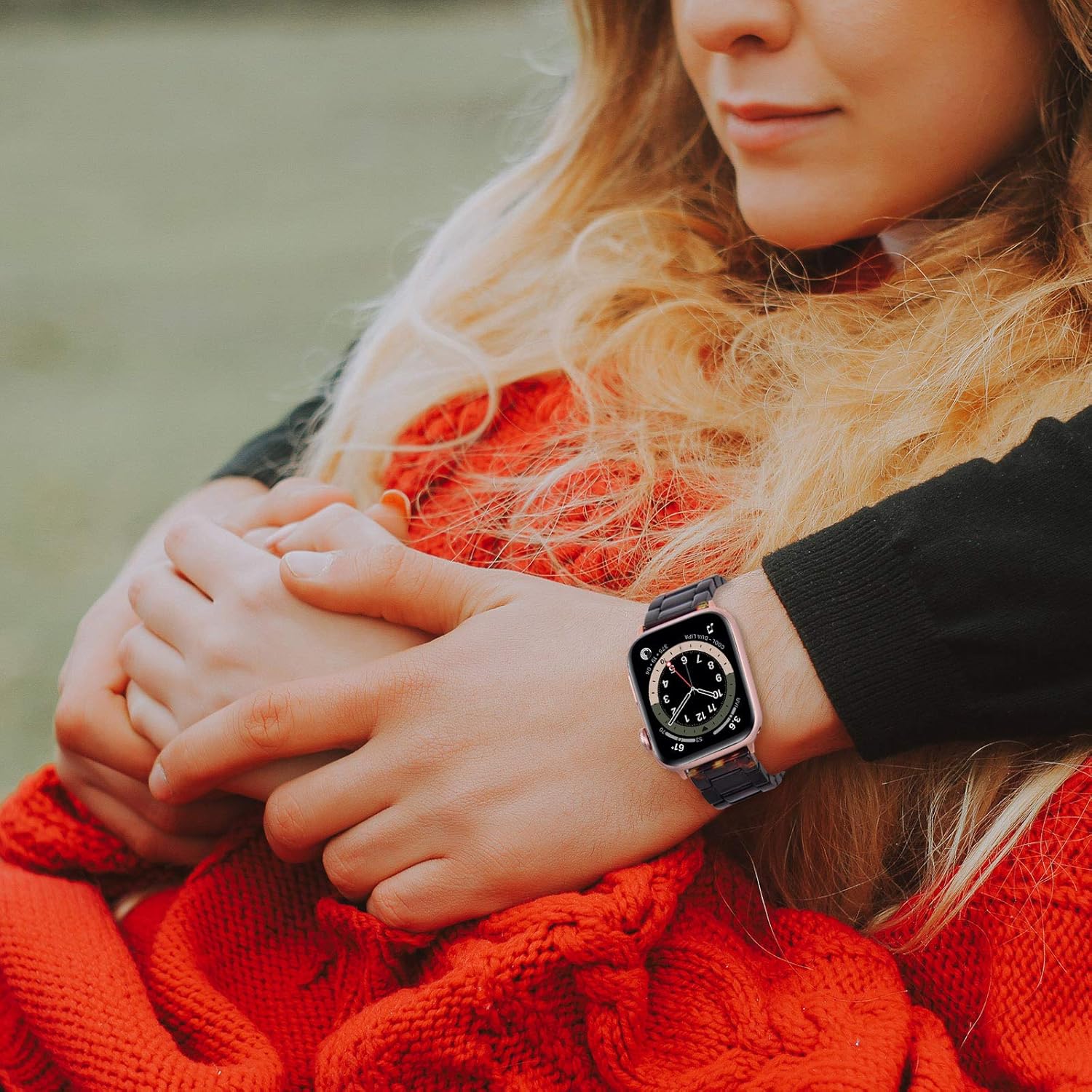 V MORO Resin Strap Compatible with Apple Watch Bands 41mm 40mm 38mm Series 7 6 5 4 3 2 1 SE Women Men with Stainless Steel Buckle, Apple iWatch Replacement Wristband Strap(Tortoise tone, 38 40 41mm) Photo