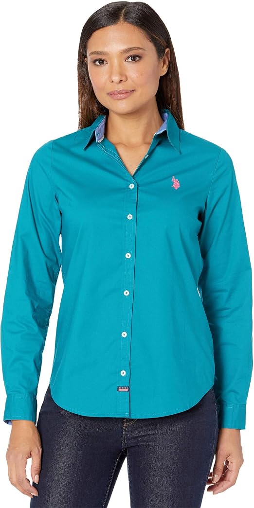US Polo Assn. Camicia a maniche lunghe in popeline stretch tinta unita :  Amazon.it: Abbigliamento
