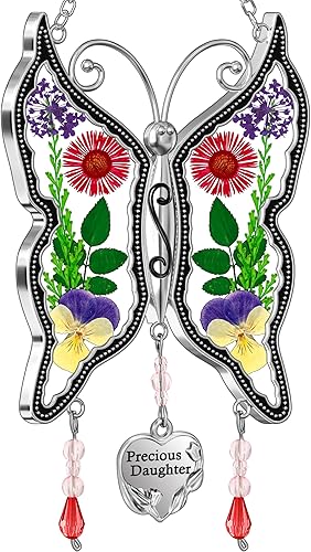 Miniatura 1 de KY&BOSAM - Adorno consistente en cristales atrapaluz con forma de mamá mariposa, carillón de viento con forma de mariposa con alas con flores