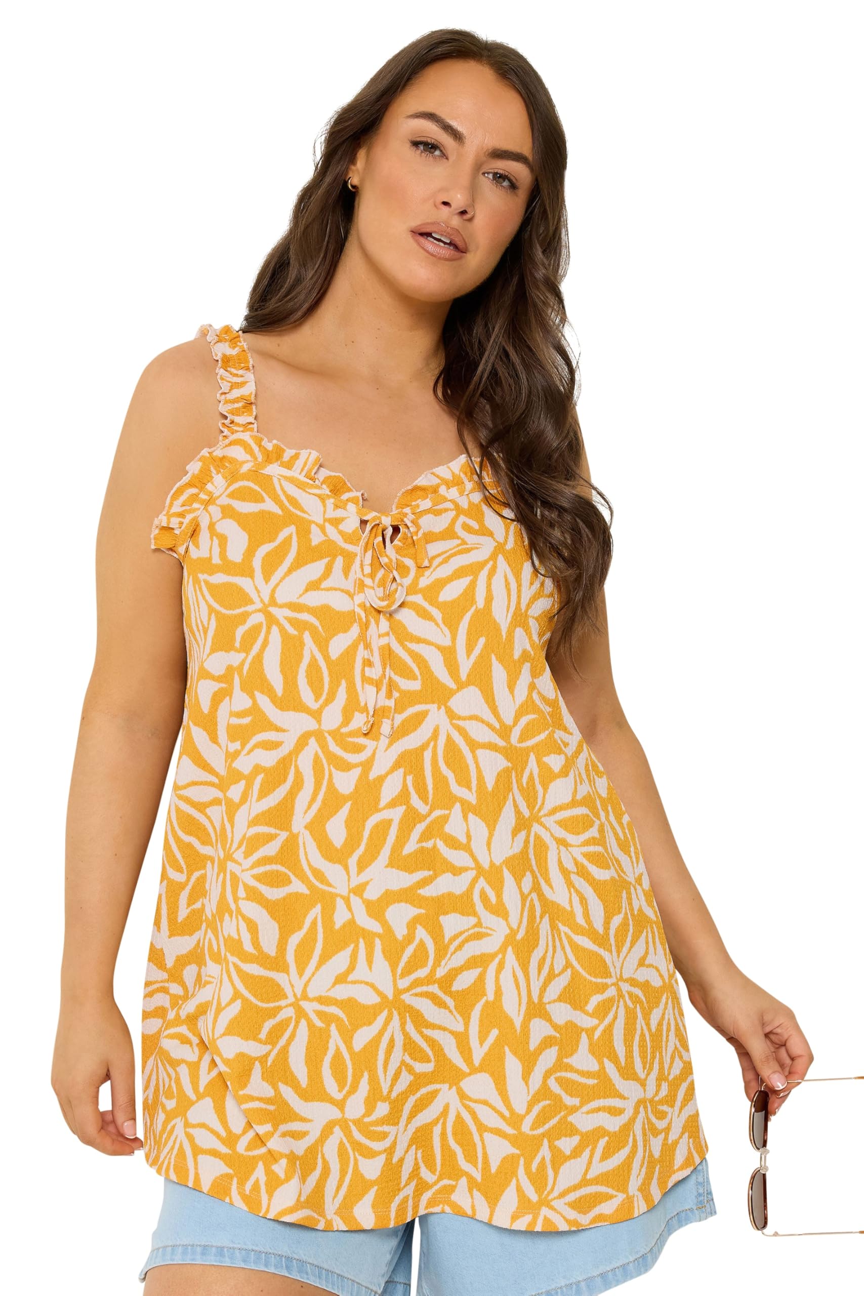 Yours Curve Abstract Frill Vest Top - Women's - Plus Size Curve