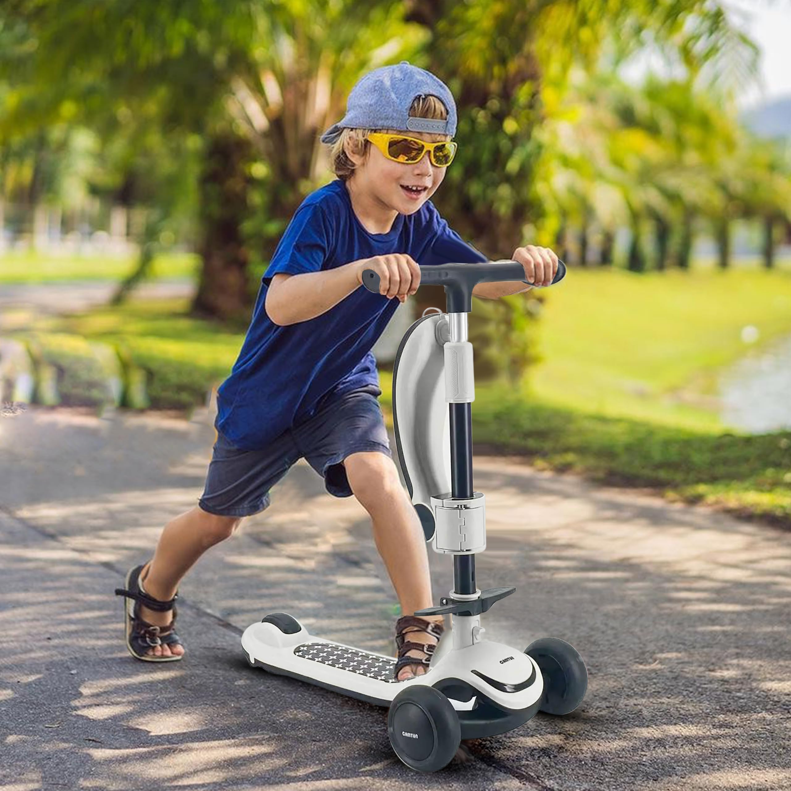 Draisienne Trottinette Enfant 3-en1 avec éclairage LED, Ajustable, Pliable, Roues en PU - Tricycle Bébé Évolutif, pour Les Enfants de 2 à 10 Ans Fille & Garçon