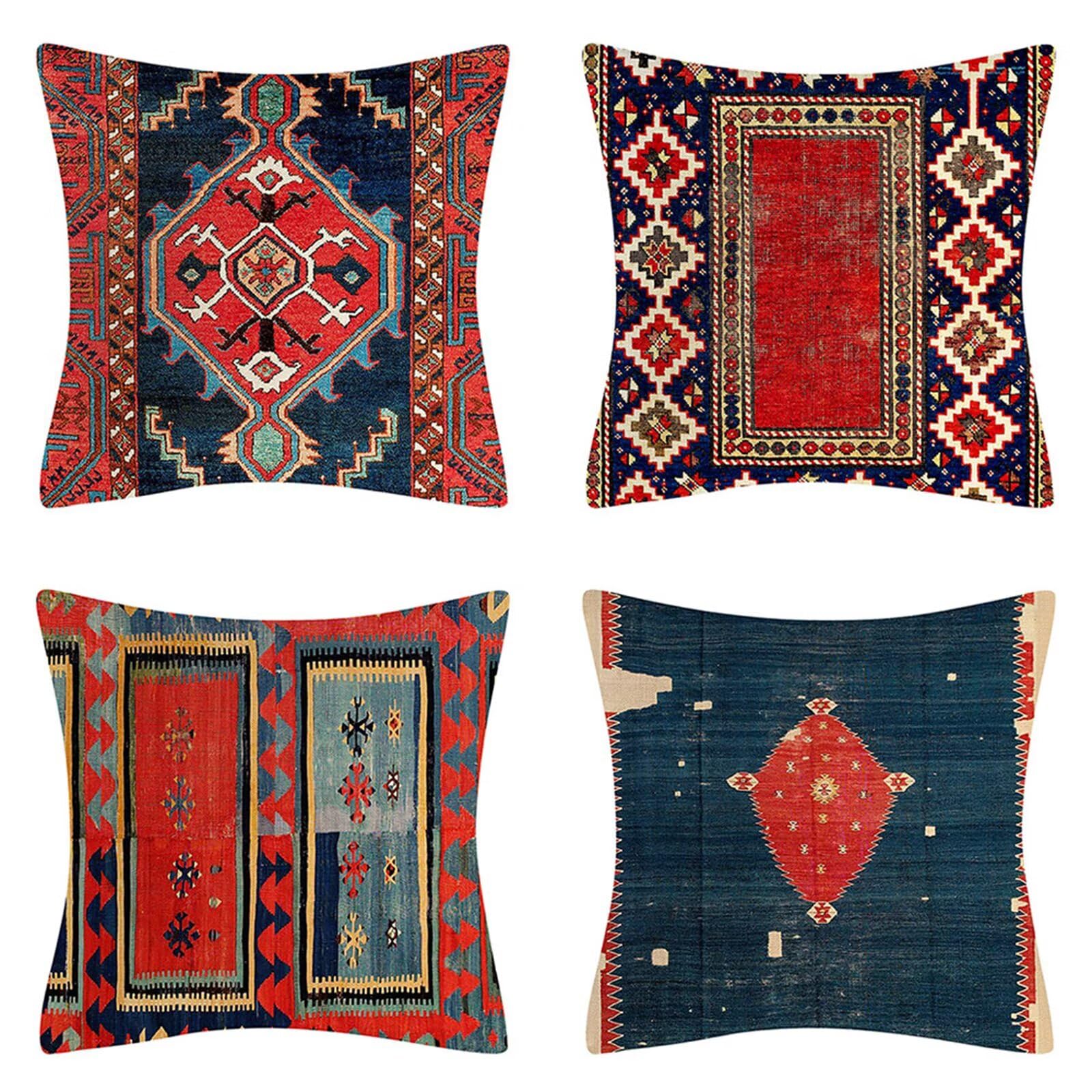 rosso Cuscini per Divano 65x65cm 4 Pack Cuscini da Esterno Bohémien Piazza Copricuscini Divano, Stampa HD Doppia Faccia Lino Impermeabile Copricuscini per Giardino Decorativi Guanciale Letto N-369
