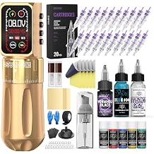 Wormhole 2300mAh Battery Wireless Tattoo Gun Kit with Smart Screen, Professional 7 Adjustable Stroke Rotary Tattoo Machine, Aluminum Alloy Machine Tattoo Pen Stand, Full Accessories for Artist WTK0236