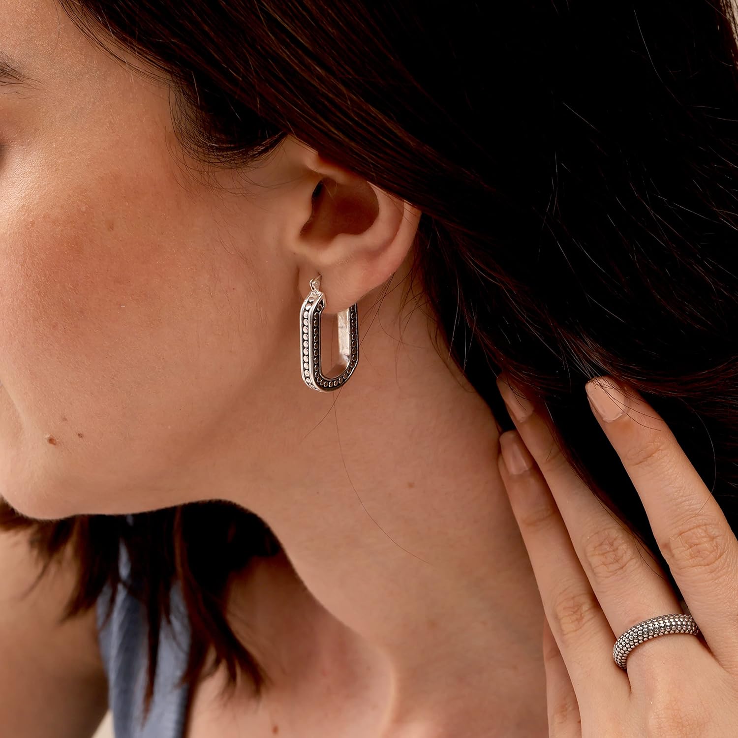 LeCalla 925 Sterling Silver Bali-Style Hoop Earrings Lightweight Click-Top Antique Two-Tone Beaded Italian Bali Style Earring Hoops for Women - Image 2