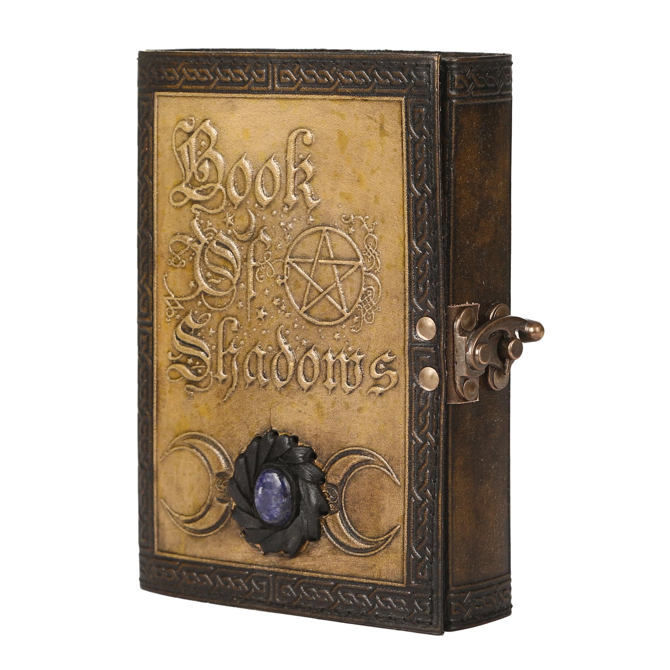 Leder-Tagebuch, blanko, Buch der Schatten, Zauberbücher, Vintage-Notizbuch mit Halbedelstein, Sonne und Mond, keltische Prägung, persönlicher Organizer, Tagesplaner, Reisetagebuch, unliniertes Papier,