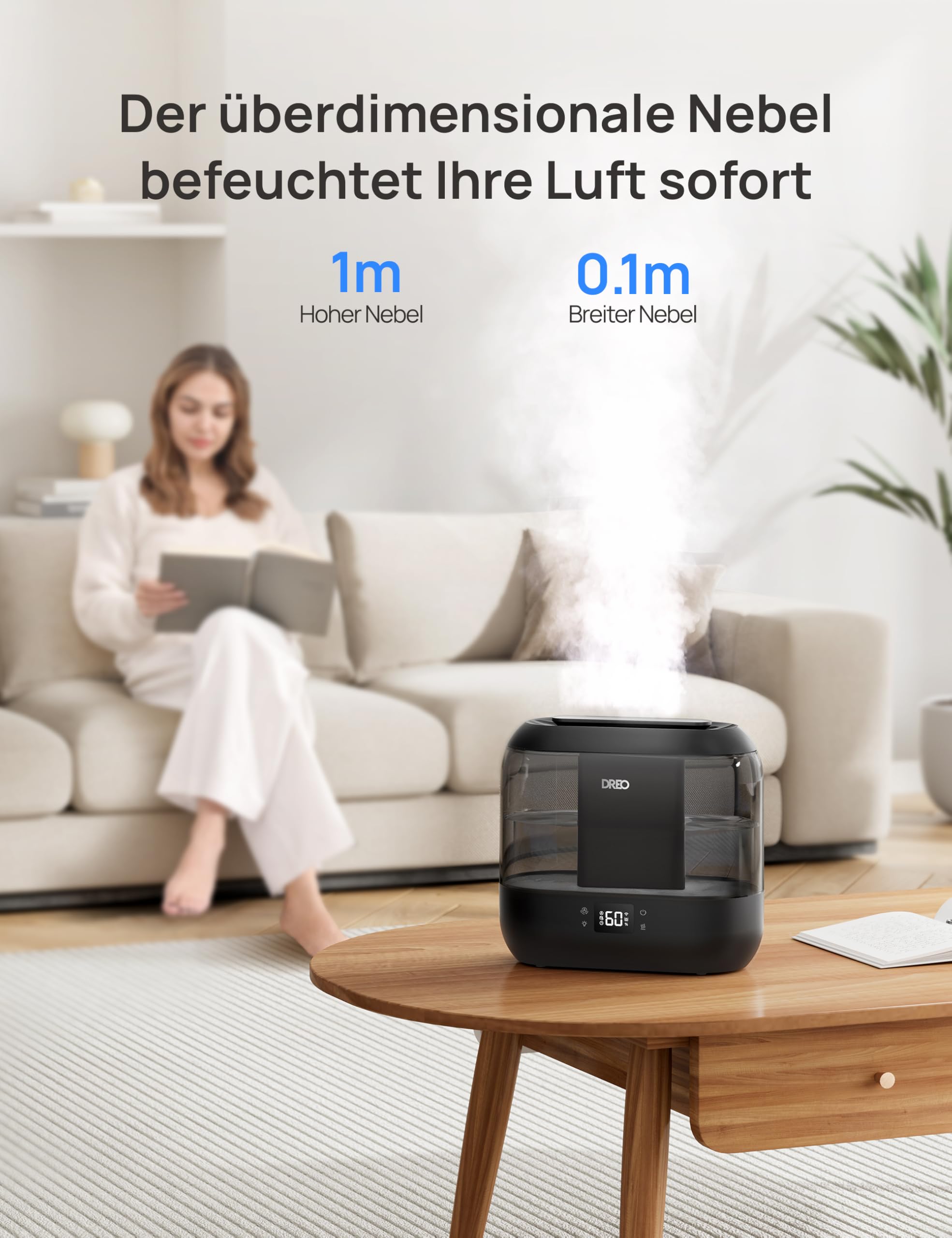 Dreo Smart Luftbefeuchter 4L, oben befüllbarer Kühler Nebel Humidifier mit Öl Diffusor und Nachtlicht, 36h Laufzeit, leiser Ultraschall