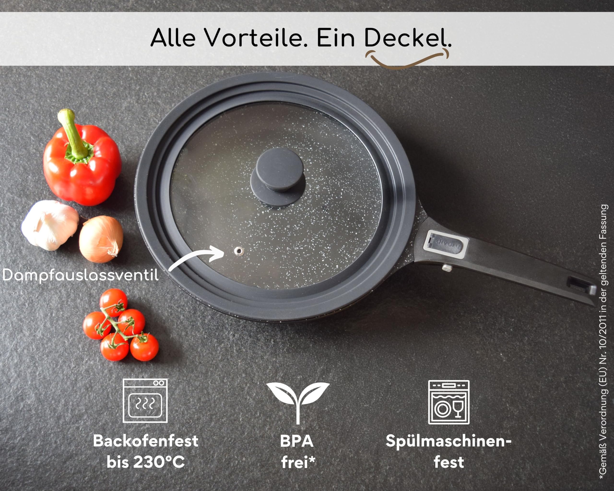 DIVORY Universaldeckel Ø 24, 26 und 28 Deckel Glasdeckel mit abgestuften Silikonrand, Deckel für Pfannen und Töpfe… – Ansicht 6