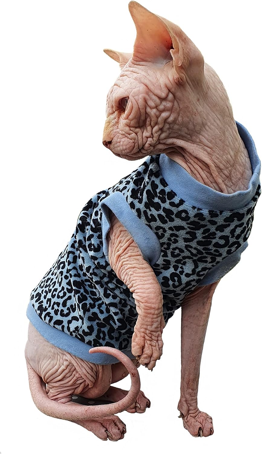Kotomoda Cat's T-shirt Blue Leopard Organic velour for Sphynx and naked cats (Medium) - Image 3