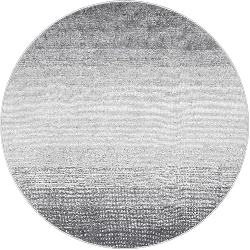Miniatura 8 de Wonnitar Alfombra redonda moderna degradada de 4 pies, lavable, color gris, redonda, antideslizante, suave, alfombra de entrada circular,