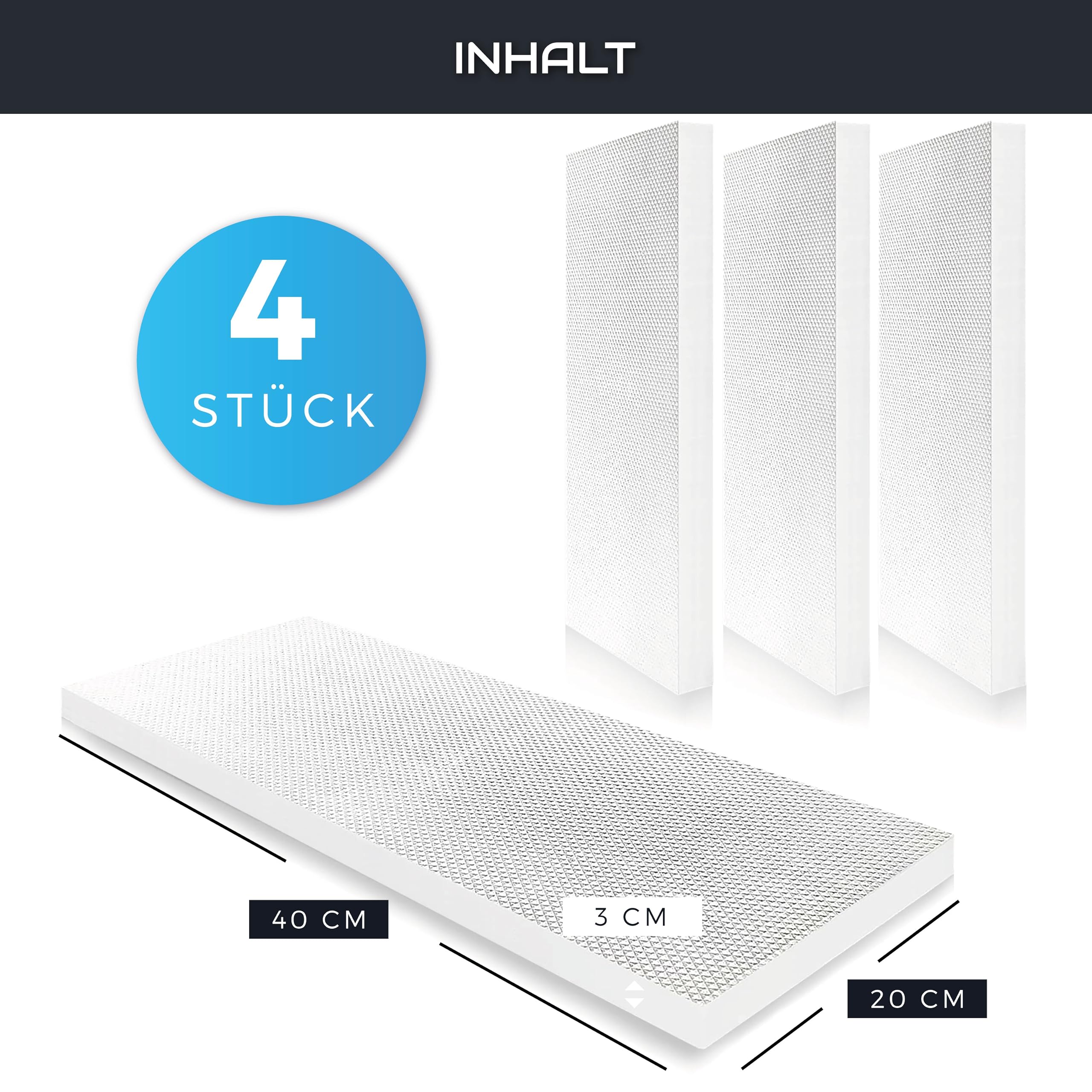 STRACKS® 4 x osłona ściany garażowej, po 40 x 20 x 3 cm każda, ekstra gruba ochrona drzwi – do samochodu i ściany garażu, samoprzylepna ochrona krawędzi drzwi, zestaw 4 sztuk, wzór karo, kolor biały