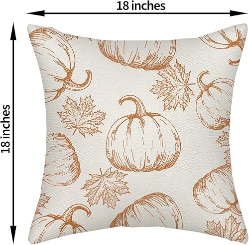 Miniatura 2 de Juego de 2 fundas de almohada de otoño de 18 x 18 pulgadas, color naranja quemado, decoración de calabaza, para sofá, hojas de arce, cosecha de