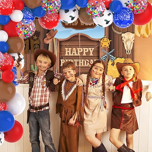 Miniatura 2 de Decoraciones de fiesta de vaquero, decoraciones de fiesta de cumpleaños occidental incluyen globos, pancarta de fondo, centros de mesa de panal para
