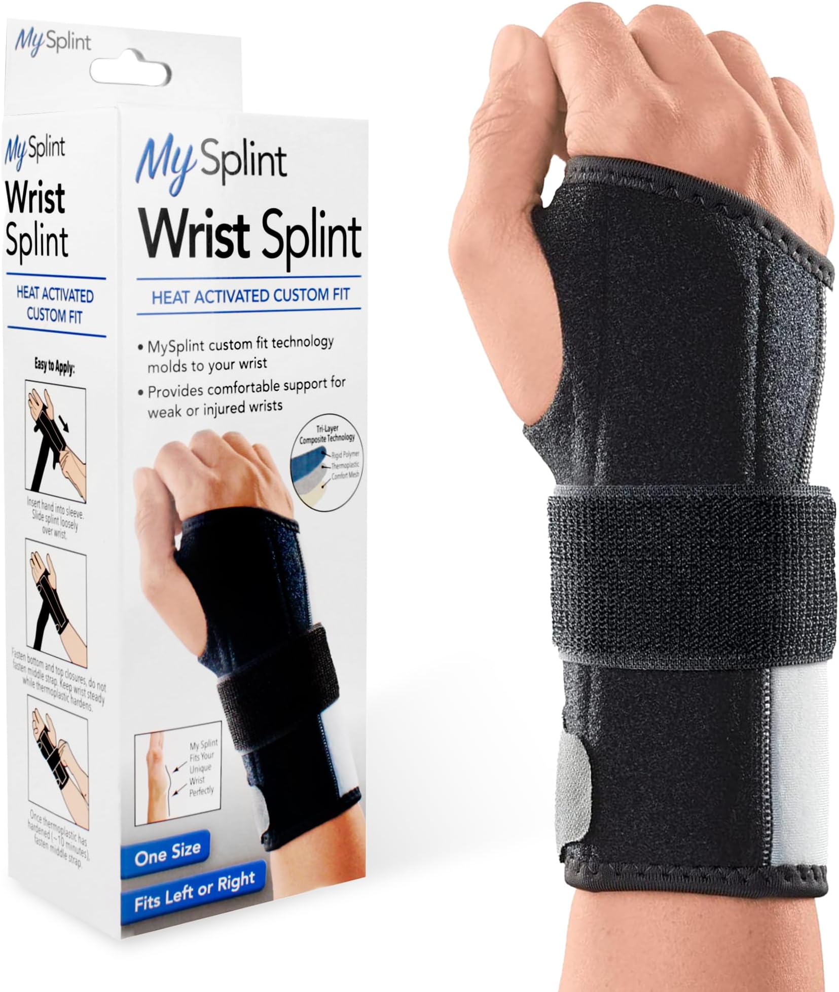 Custom-Fit Wrist Splint - Heat-Activated, Moldable Thermoplastic Support - Comfortable and Adjustable for Custom Recovery - One Size Fits All