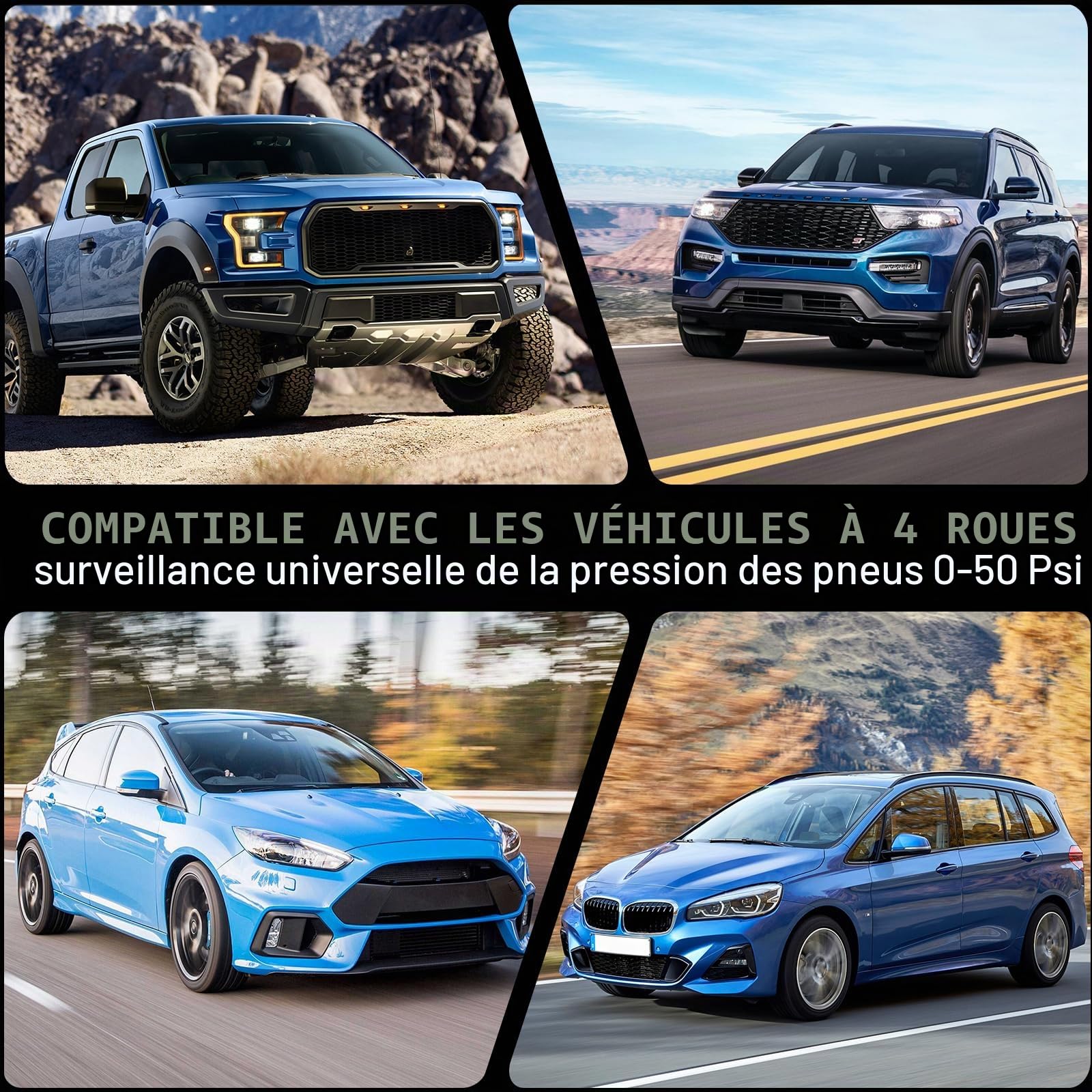Geloo TPMS Système de contrôle de Pression des pneus Solaire Universel 5 Modes d'alarme de Pression des pneus avec capteur de Pression des pneus Externe 22-87 psi/5bar pour Camper Voiture, SUV