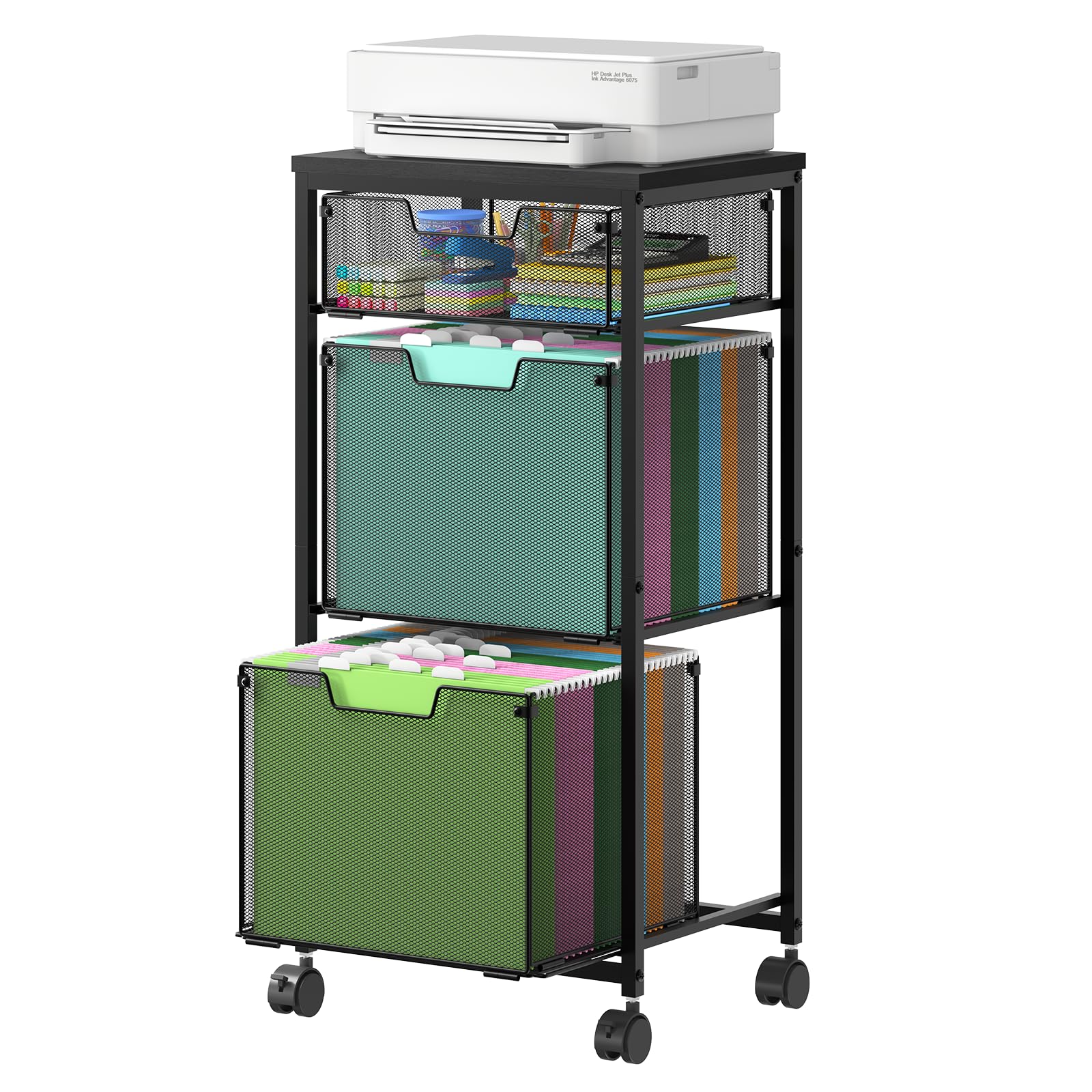 Sbanmao 3 Drawer Mobile File Cabinet for Home Office, Rolling Filing Cabinet on Lockable Wheels, Hanging File Folders Organizer, Utility Cart Storage