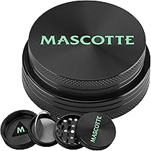 Mascotte® Design Grinder en Aluminium | Moulin a epices pour herbes et tabac | Effriteuse compact de 4 cm de diamètre | Ensemble de 4 pièces avec grattoir à pollen
