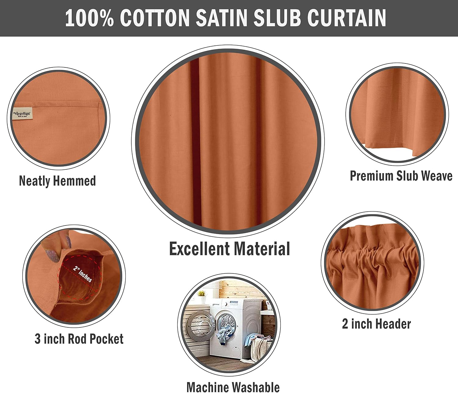 Cotton Slub Peach Curtains 46 Inch Window Curtain 2-Panel Rod Pocket Living Room Drapes Curtain Set