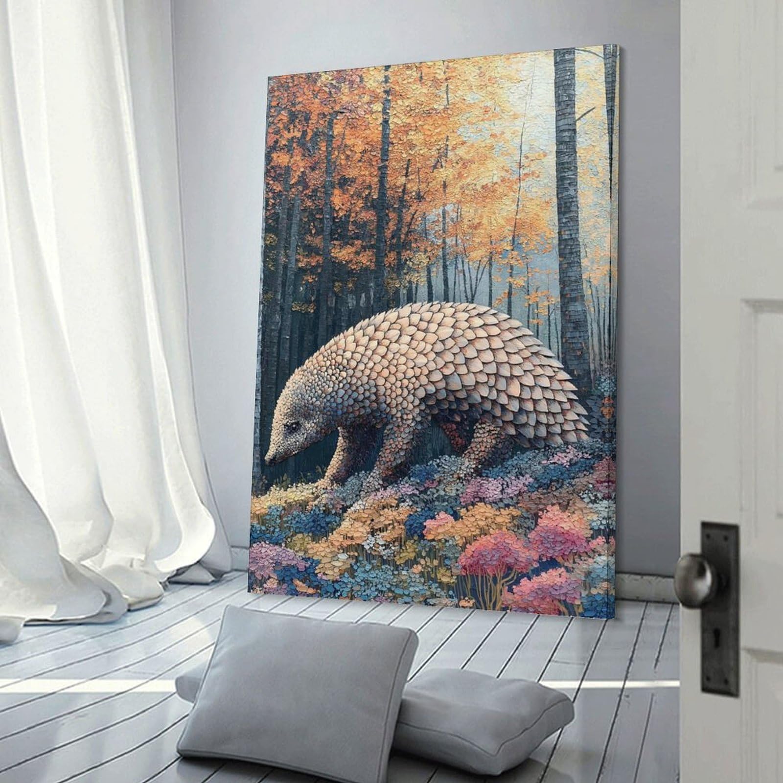 Junmoney Pangolin in Autumn Forest Decorative Wall Artwork, 20x30inch(50x75cm), for New Homes, Bedrooms Or Workspaces, Gift Idea for Housewarming And Birthdays