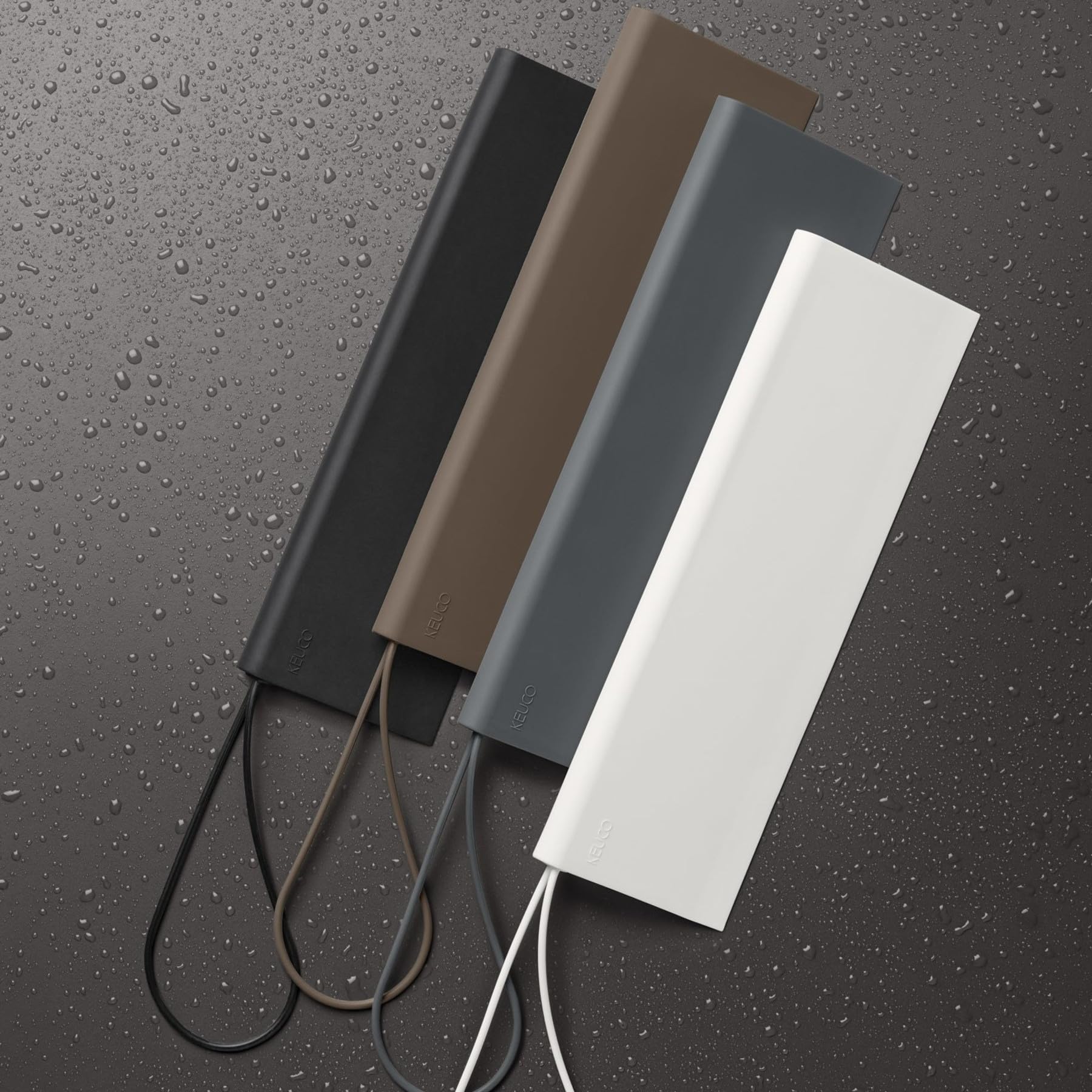 Keuco Raclette de Douche en Silicone, avec Support Mural, Couleur : Truffe | Essuie-vitre à coller 26,4x8,2x1,7 cm sans traces, racloir pour douche