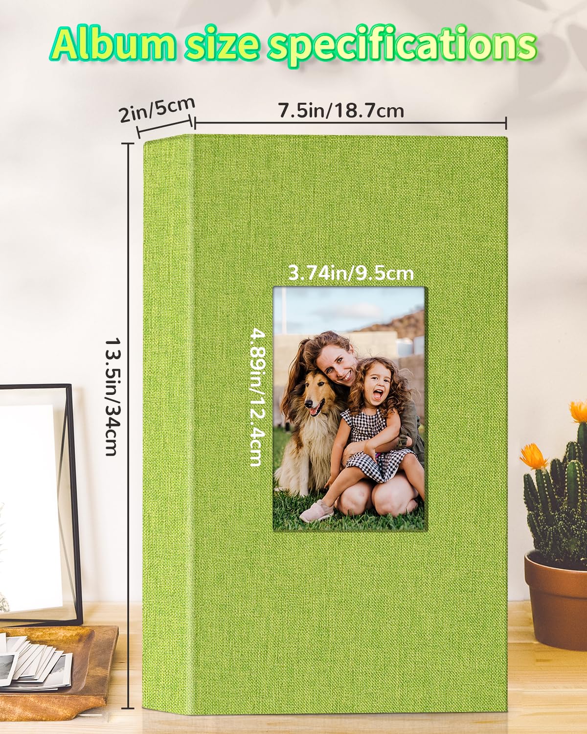 Artfeel - Álbum de fotos con 300 bolsillos de 10 x 15 cm, cubierta de lino con ventana frontal, libro de fotos vertical con páginas blancas para boda, familia, aniversario, bebé, vacaciones