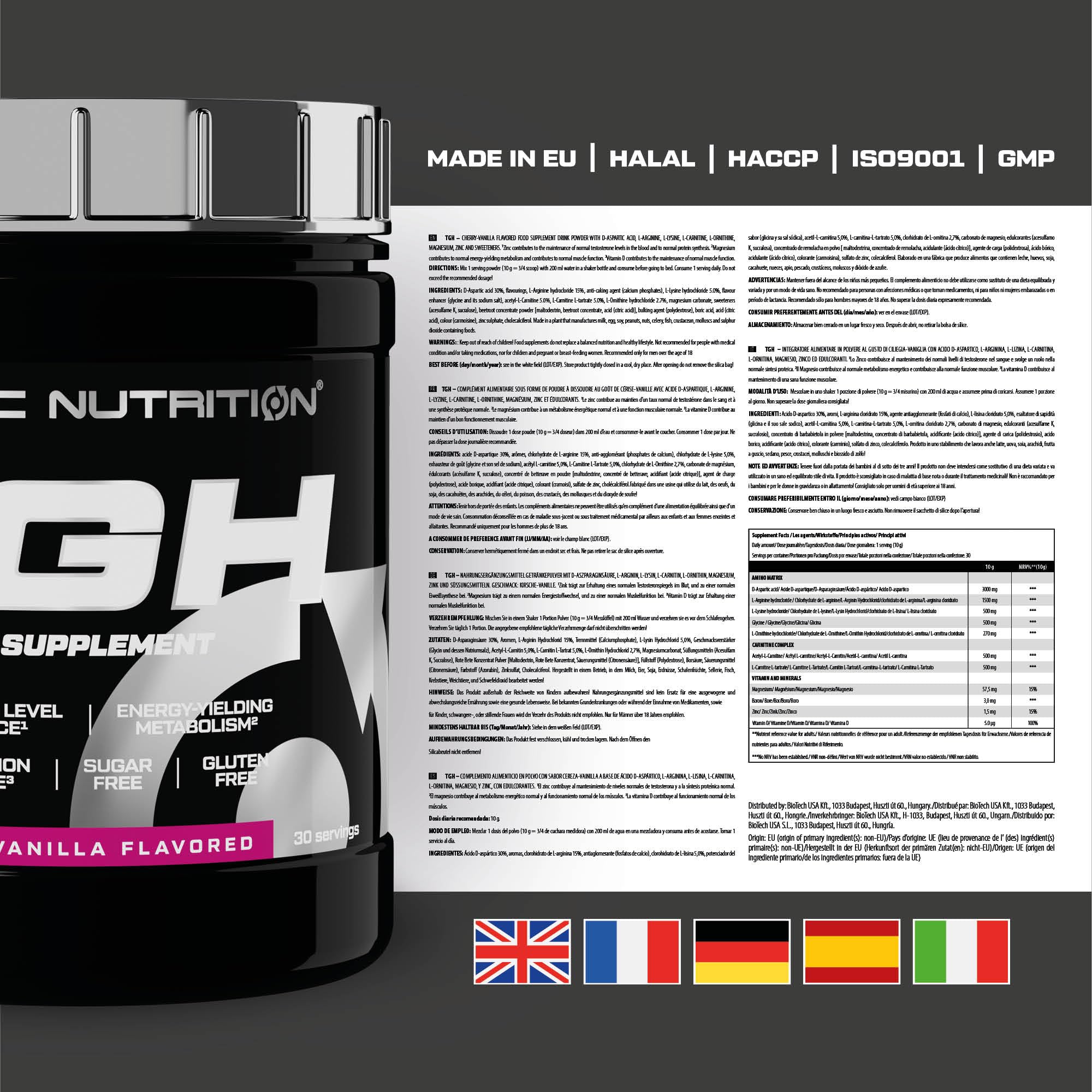 Scitec Nutrition TGH - Testosterona avanzada Optimizer bebida en polvo, la energía y la vitalidad - sin azúcar y sin gluten Fórmula, 300g, Cereza-Vainilla
