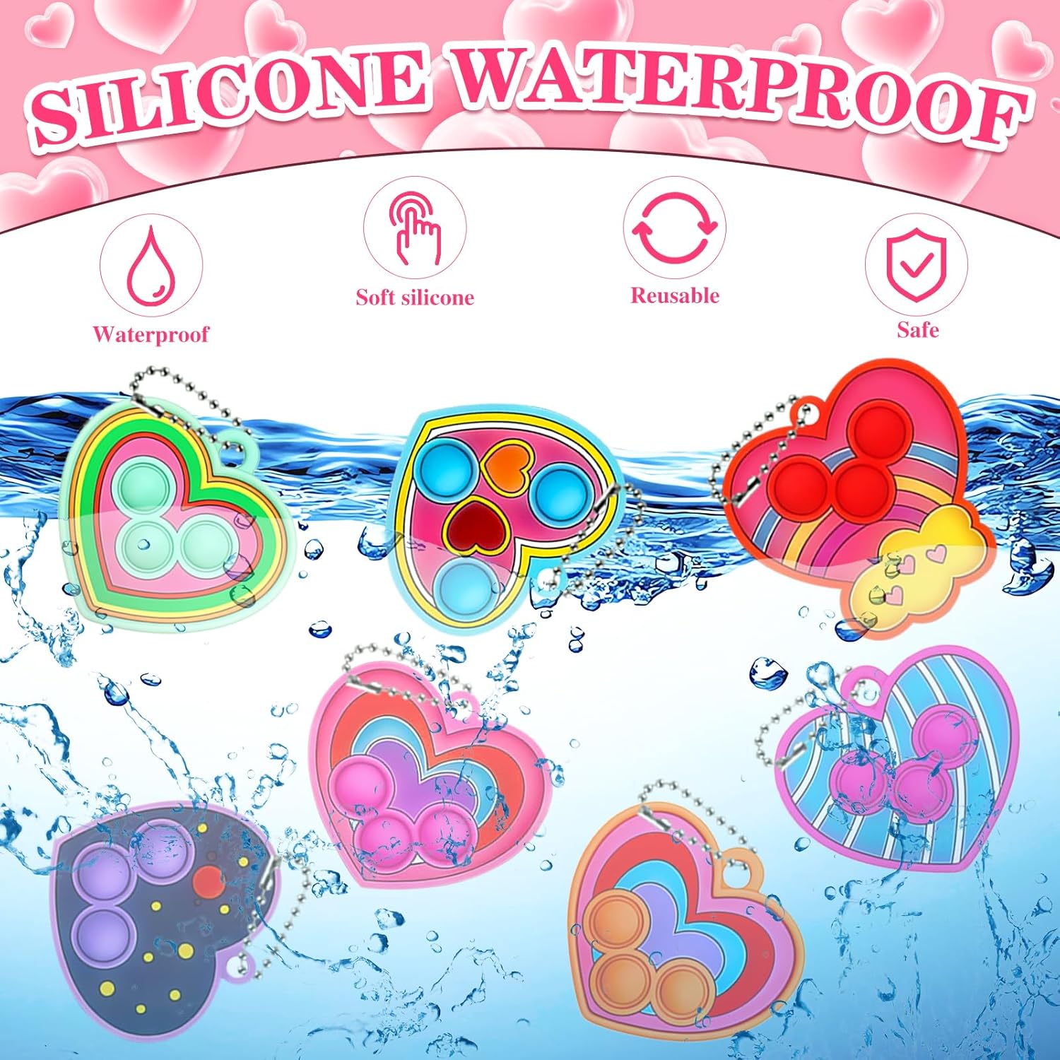 24 Pcs Valentines Day Gifts, Heart Pop Keychain Fidget Toys with Valentines Cards, Valentines Day Gifts for Classroom Exchange Party Favors Prizes