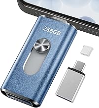 256 GB USB Storage, No App Required, Photo Storage from Album, 4-in-1 Push Type, Backup, iOS/Type-C/USB/Micro-USB Flash Drive, External Storage, Slide-Type, Solves Lack of Capacity, Blue