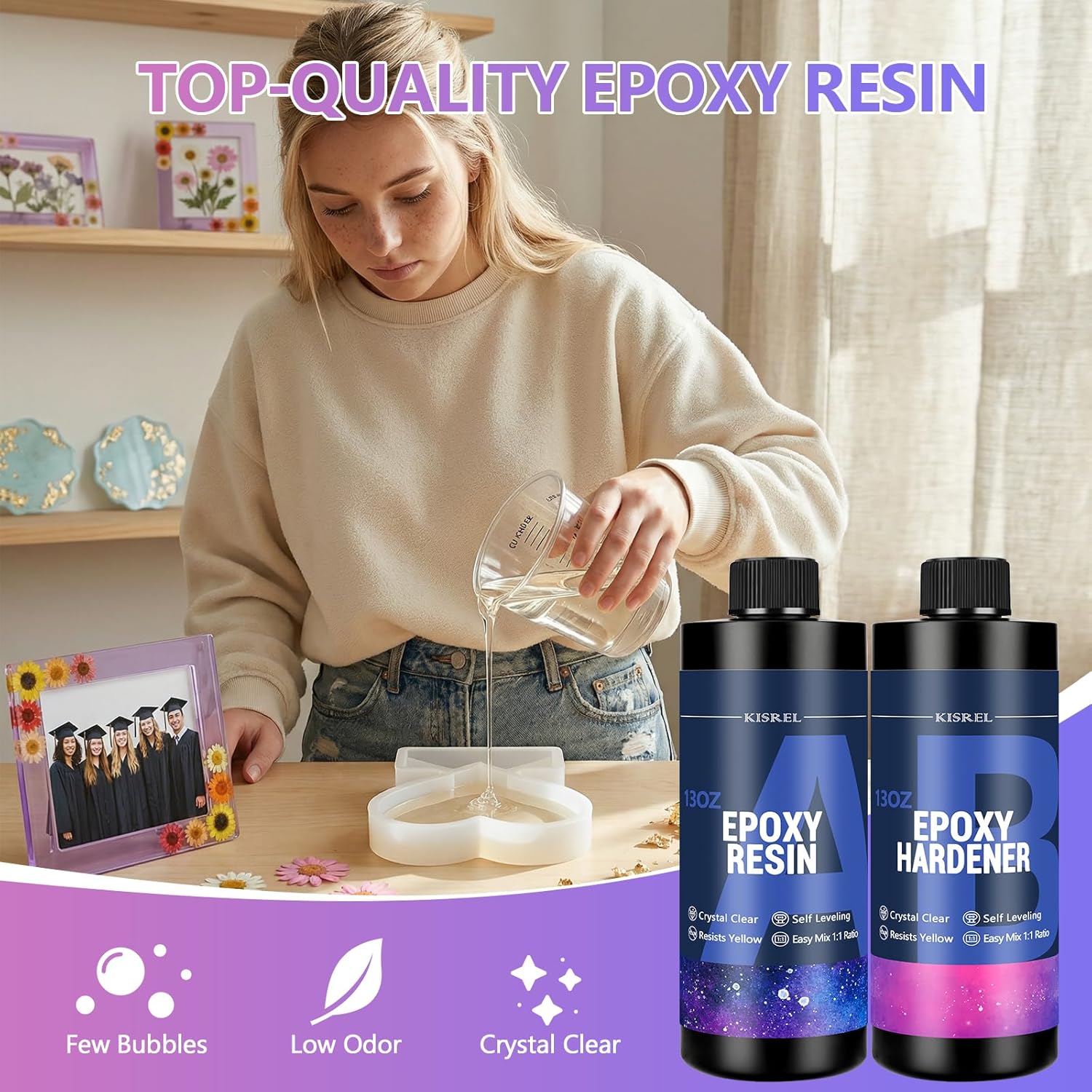 KISREL 26OZ Epoxy Resin Kit for Beginners, Resin Kits with Photo Frame Molds and Resina Craft Supplies, for Storing Photos of Lovers, Family, and Friends on Birthdays, Graduations, and Weddings