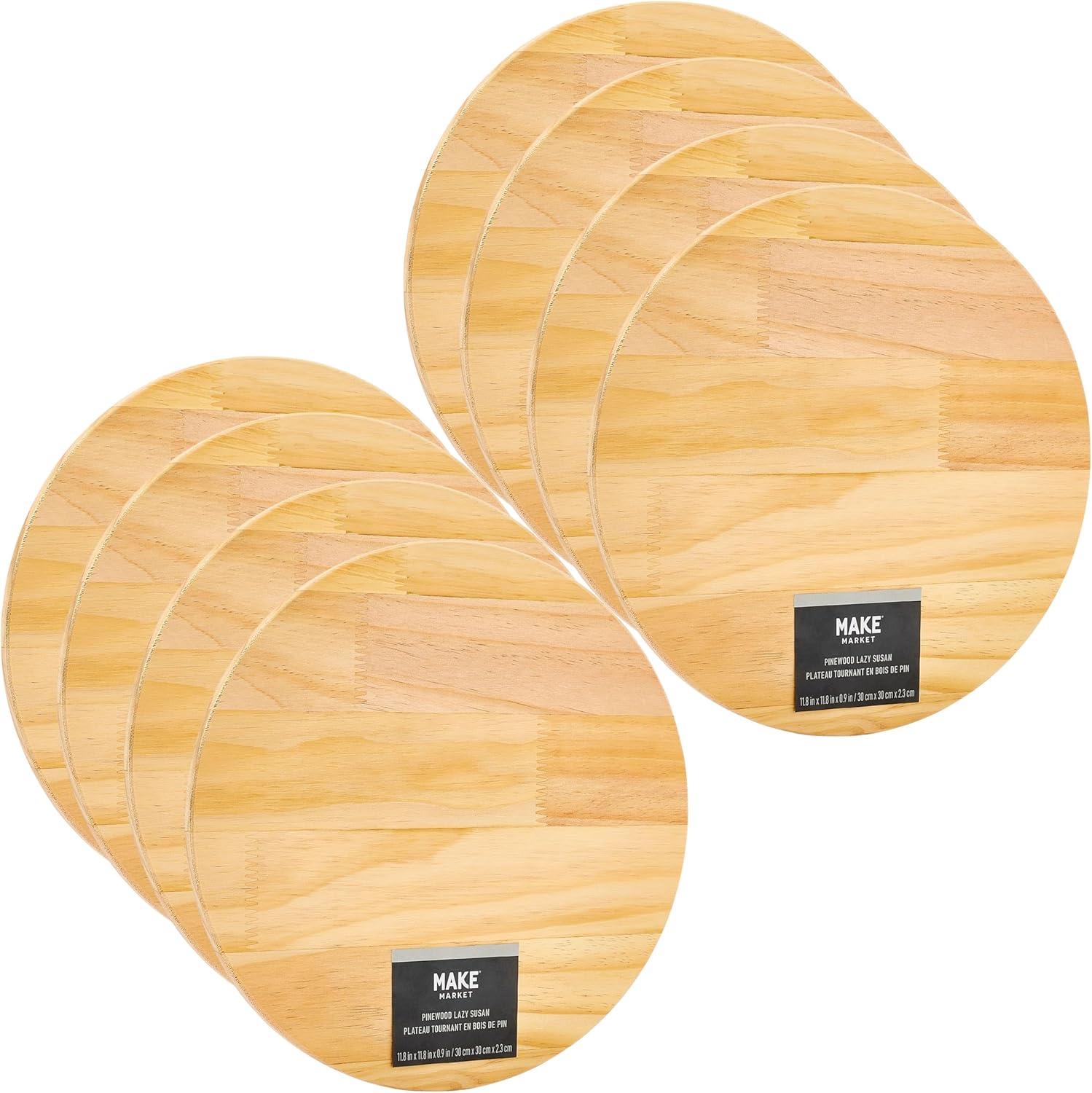 Make Market Pinewood Lazy Susan – Unfinished 12" Round Turntable with Smooth Rotating Base for DIY Decor & Entertaining, 8 Pack