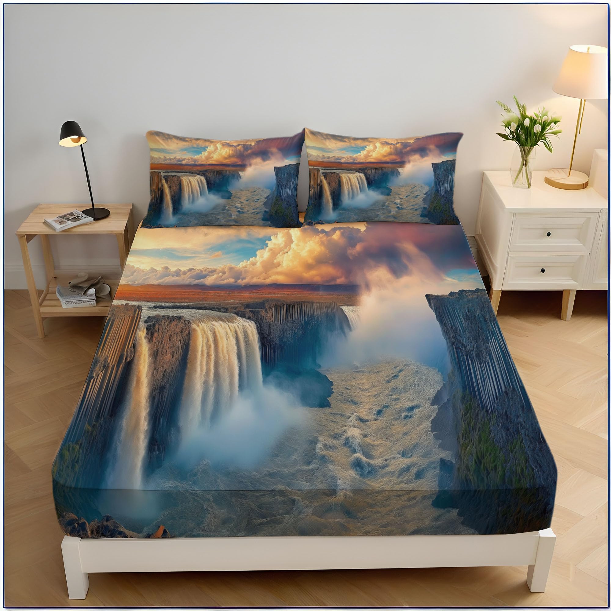 Drap-housse motif vues spectaculaires avec grand bonnet 30cm