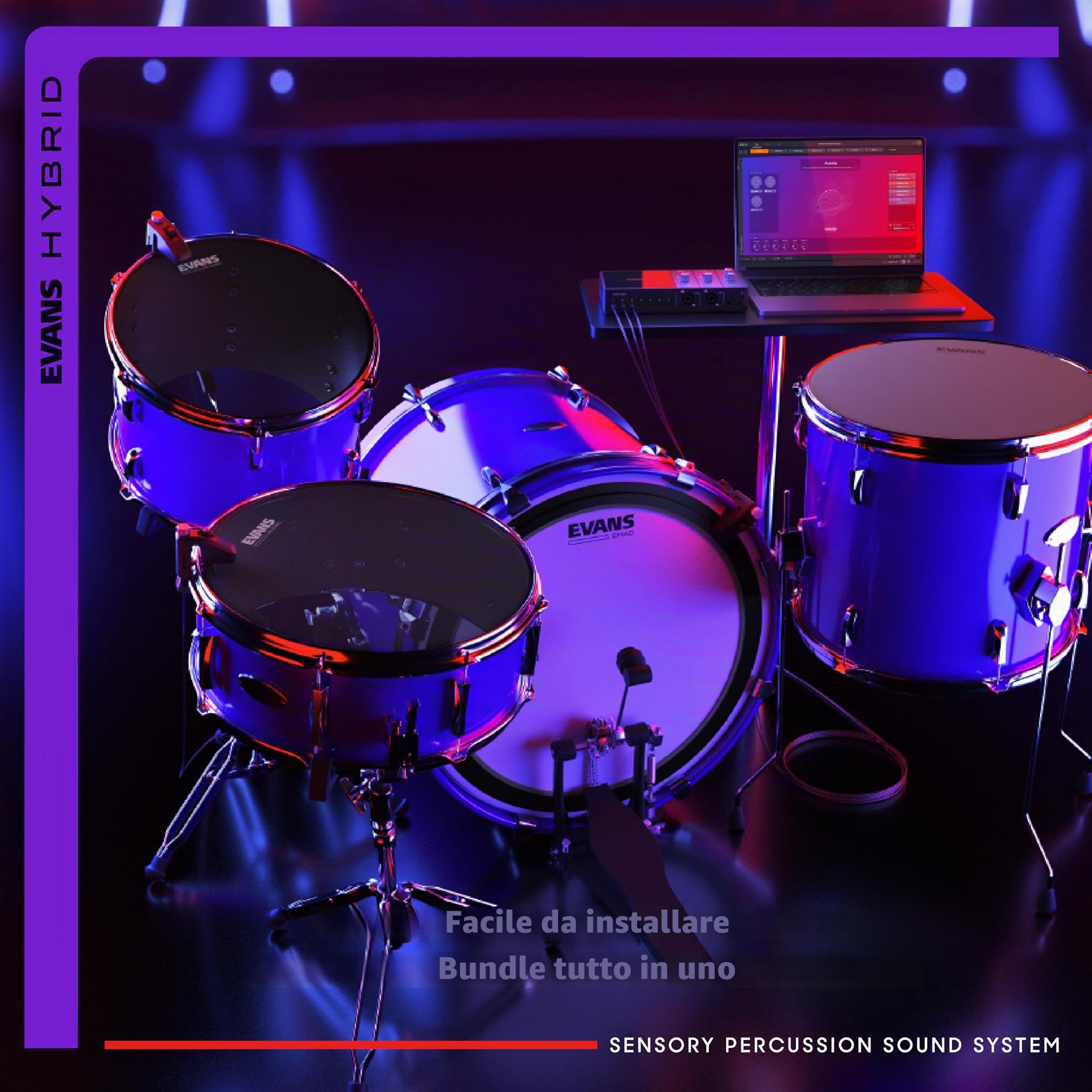 Evans Hybrid Sensory Percussion Sound System - Include Software, Interfaccia Audio, 3 Sensori per Batteria e Cavi - Trasforma QUALSIASI Batteria in uno Strumento Musicale Personalizzabile