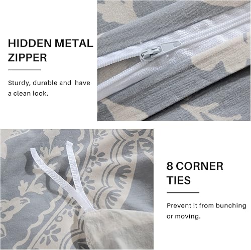 Miniatura 4 de Funda de edredón de algodón tamaño King, 100% algodón orgánico de 400 hilos, color gris, prelavado, suave, tamaño King, juego de funda de edredón de