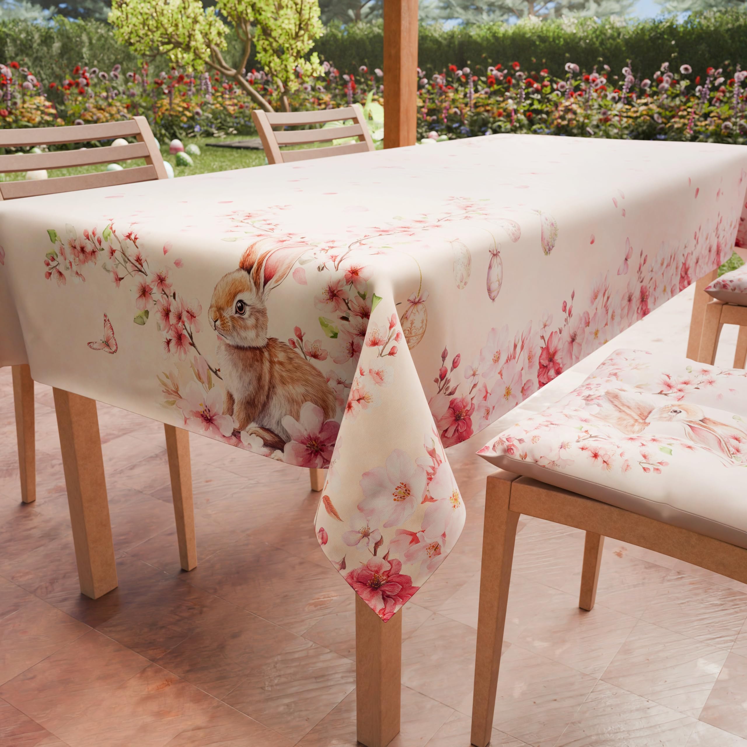 PETTI Artigiani Italiani - Ostertischdecke Fleckenabweisend Rechteckige 140x300 cm 14 Personen, Küchentischdecke aus Mikrofaser, Design Kirschblüten, 100% Made in Italy