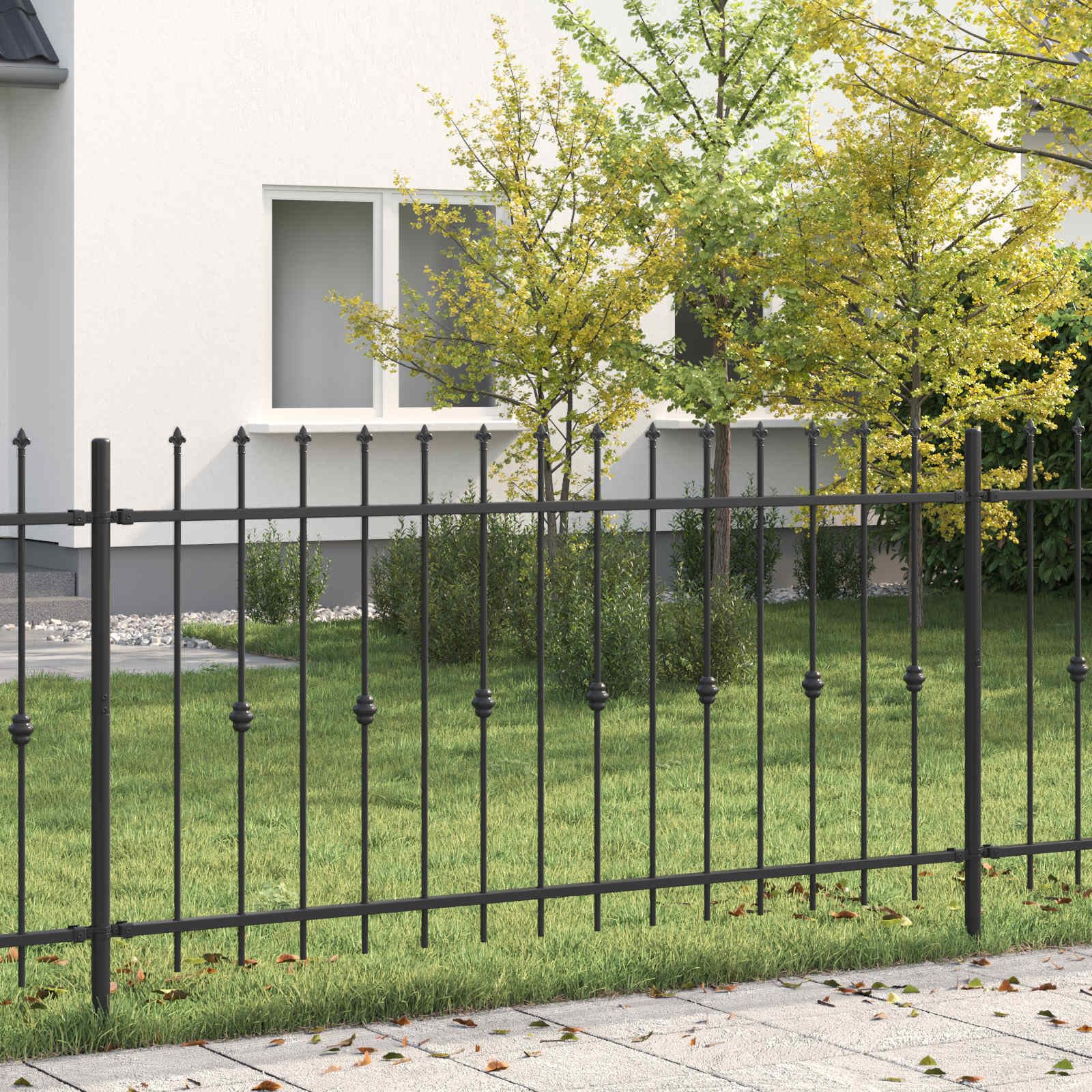 Clôture à Pointe Asten Noir 200 x 150 cm Acier enduit de poudre panneau barrière palissade grillage claustra pour jardin terrasse extérieur séparation intimité