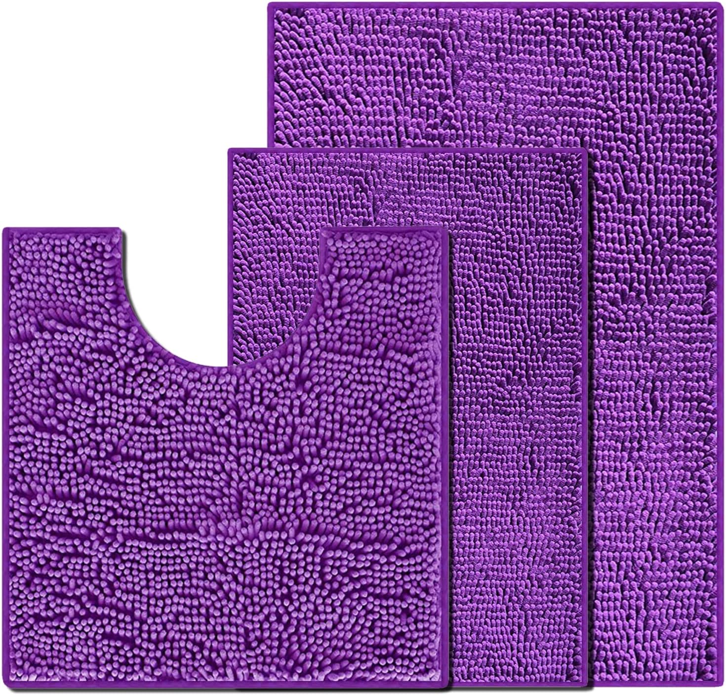 Chenille Bathroom Rugs Set 3 Piece Bath Mats for Bathroom Non-Slip Luxury Bathroom Runner Rug Extra Soft and Absorbent Shaggy Rugs Washable Dry Plush Area Carpet Mats-Light Purple : Everything Else