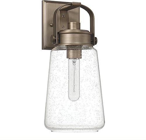 Miniatura 10 de Gage - Lámpara industrial de vidrio y metal para exteriores, color oro toscano