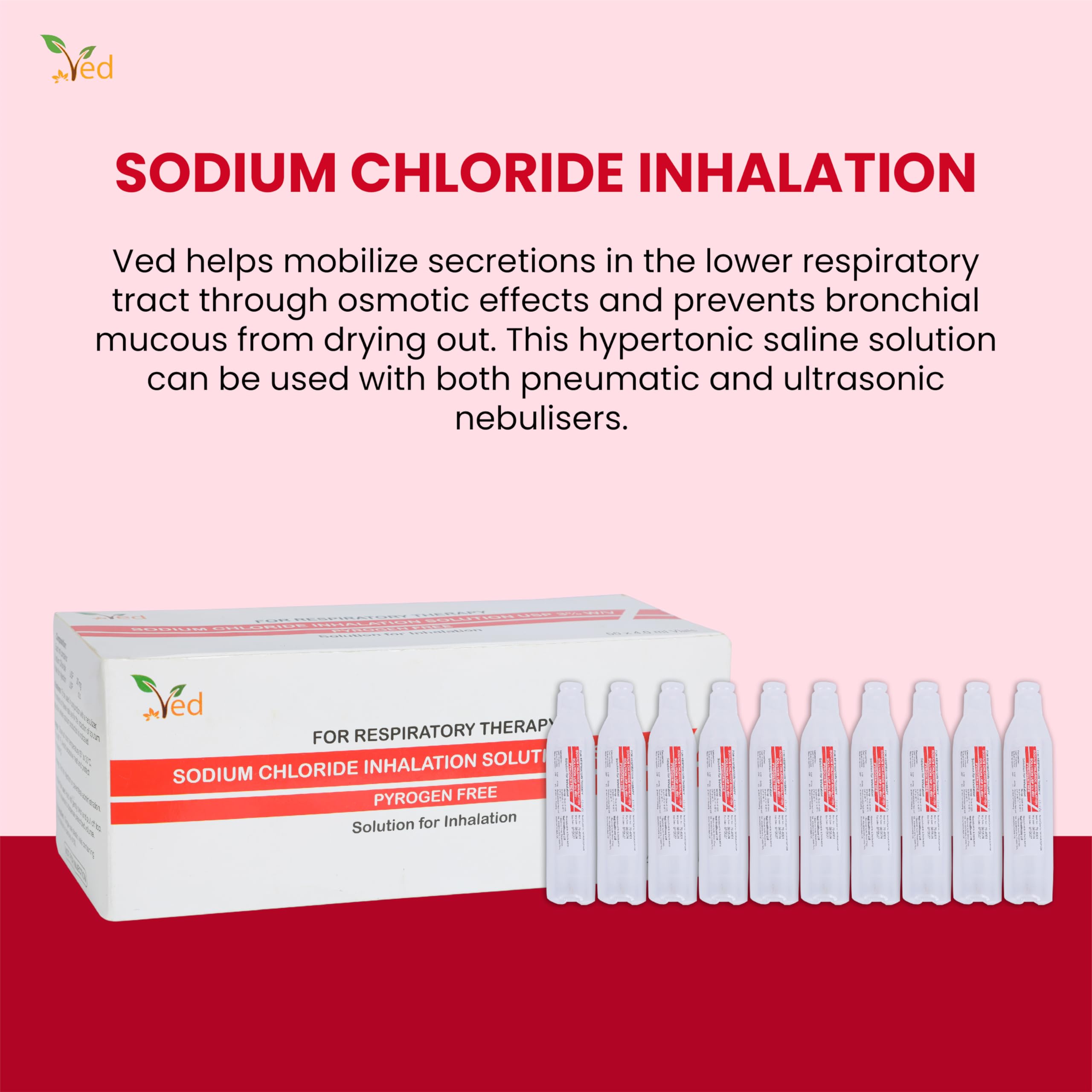 Soluzione salina ipertonica per inalazione VED, cloruro di sodio al 3% (NaCl), 4,0 ml per adulti e bambini (7%, 50, unità)