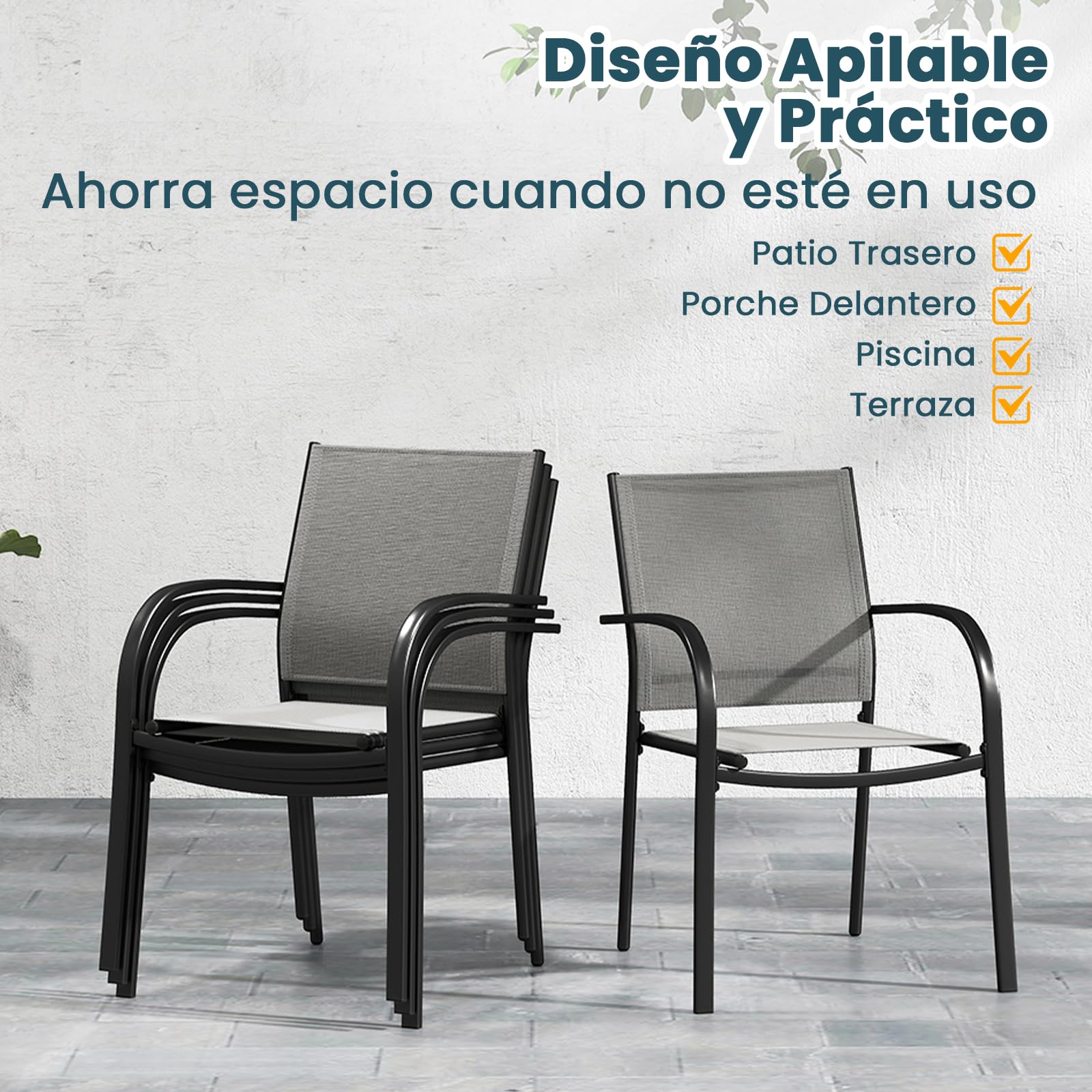 COSTWAY 2 Sillas Jardin Exterior Textilene, Sillas de Comedor Apilables, Marco de Metal, Terraza Balcon Exterior 61 x 58 x 85 cm, Carga 150kg, Café