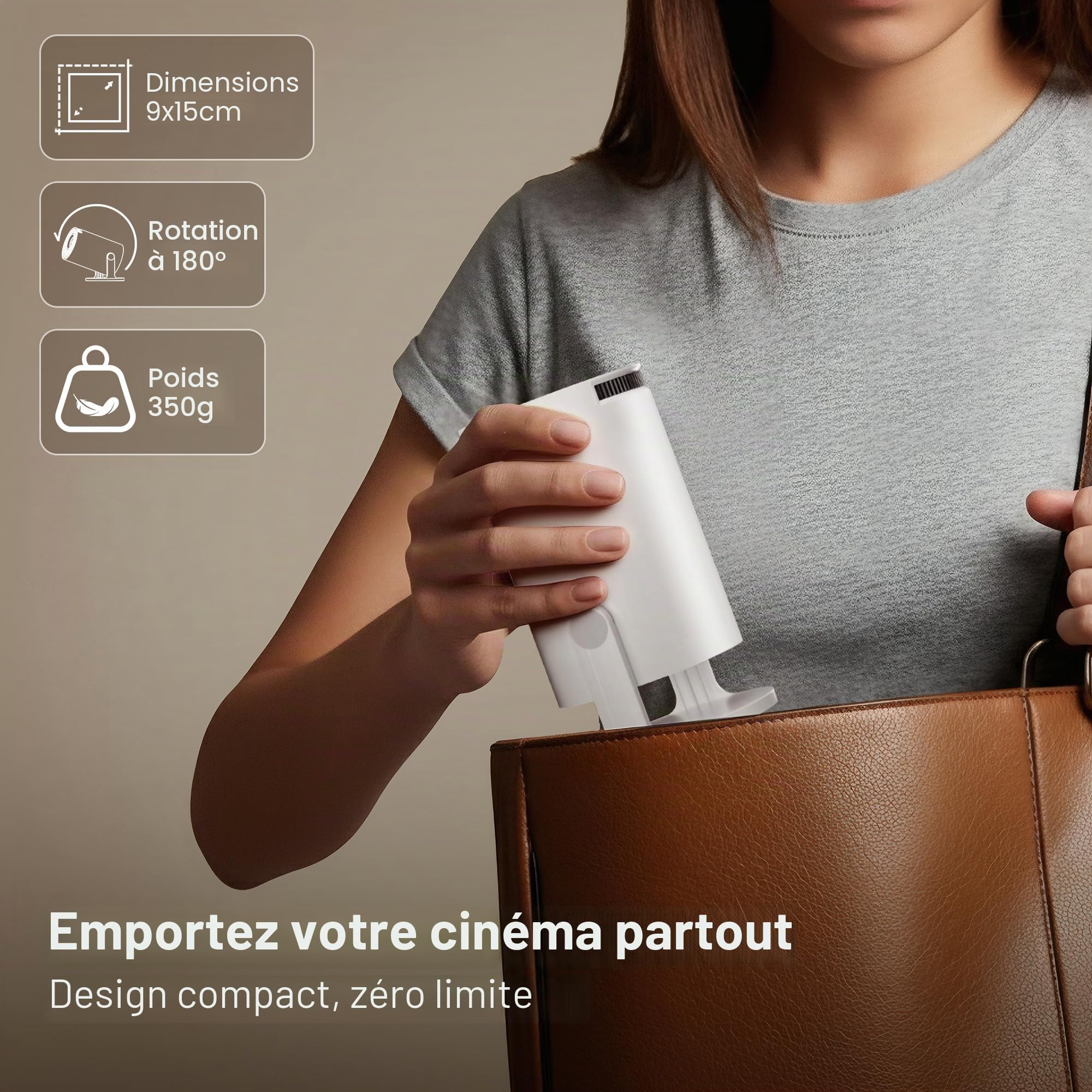 Applications intégrées Mise à Niveau 2026 Projecteur Intelligent avec Wi-Fi6&Bluetooth5.4, Prise en Charge 4K HD Full Correction Automatique du Keystone 360° Mini cinéma Portable pour iOS/Android